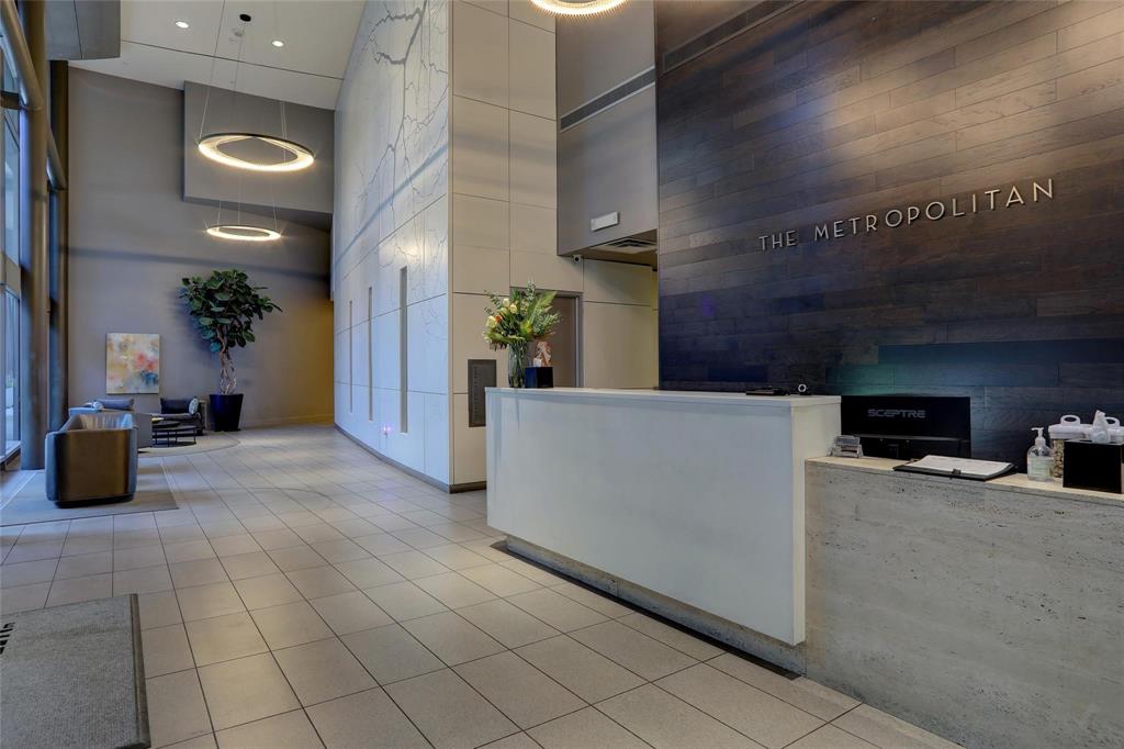 Enjoy the convenience of luxurious high rise living in Downtown Dallas! Large, well-maintained condo with wonderful city views from the 24th floor of the desirable Metropolitan on Main Street. 2-bedroom, 1-bathroom, second bedroom can be used as an home office, studio, or flex space. Easy access to restaurants, shopping, museums, entertainment and moments away from the AT&T Discovery District. Only the finest finishes adorn this lovely home, with wood floors, granite kitchen counters, stainless steel appliances, oversized windows with window treatment, and lots of natural light. Building amenities include 24-7 concierge service and security, sparkling rooftop pool and outdoor space, grills, fitness center, outdoor garden lounge, theater, guest suite for family-friends, business center with conference room that include WIFI, and a dedicated interior private assigned parking space of the parking garage. Experience the best place to call home in Dallas, Texas.