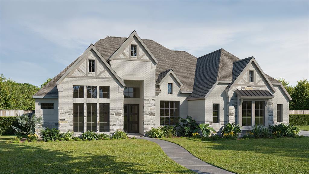 Featured on a one-acre homesite. The welcoming front porch opens into the entryway of the home. French doors lead into the home office. Secondary bedrooms with walk-in closets and full bathrooms embrace the main hallway. The game room boasts French doors and three large windows. Adjacent to the game room is the formal dining room. As you enter the family room, you are greeted by a fireplace and sliding glass doors. The morning area connects the space to the inviting kitchen, which boasts an island with built-in seating, ample counter space, and a large walk-in pantry. A guest suite is at the rear of the home and near the entrance to the extended covered backyard patio. A secluded primary bedroom offers a retreat and ample natural light from its wall of windows. Double doors lead into the bathroom, which offers dual vanities, a freestanding tub, an oversized glass shower, and two walk-in closets. The home features a theatre room, which is off the kitchen and can be closed off with its French doors. The utility room and mud room are located off the four-car garage.