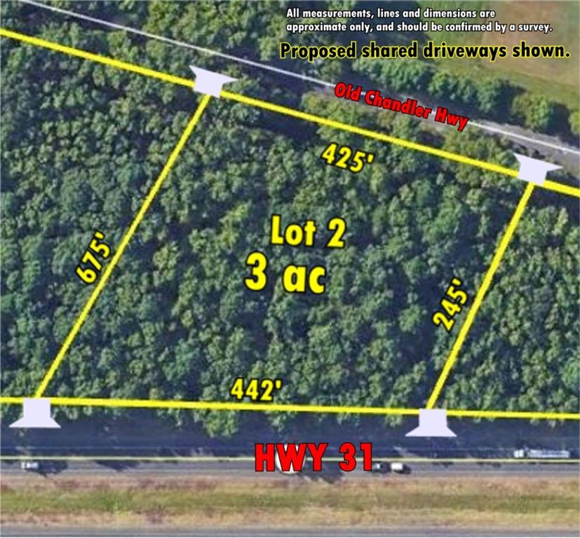 This is a great corner parcel with over 442' of road frontage on HWY 31 and over 425' on Old Chandler Highway. With over 20,000 carspassing through this intersection daily it's prime for a new business. Well elevated, easy access, great visibility, only 1 mile form TollRoad 49 and 6 miles to Tyler and 11.5 miles to I-20. Outside of Tyler City Limits, but inside of Tyler ETJ. The lot size shown is alreadysurveyed Lot 1: 1.224 ac is $2.78 psf, $148,000 Lot 2: 3.00 ac is $2.08 psf, $272,000 Lot 3: 4.076 ac is $2.11 psf, $375,000 Lot 4:2.537 ac is $3.26 psf, $360,000 Lot 5: 2.122 ac is $3.25 psf, $300,000
