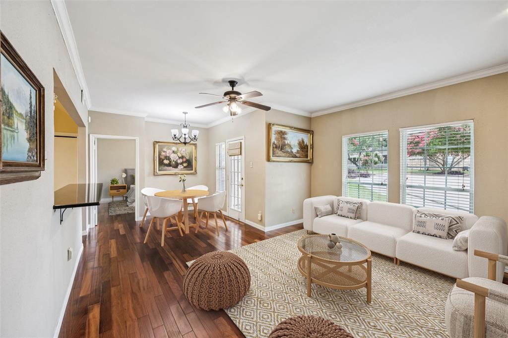 Charming first-floor condo with attached garage in Plano! Welcome to easy living in this 939 sq ft, 2-bedroom, 1.5-bath first-floor condo featuring an attached garage and a stylish & open-concept layout. Hardwood floors flow throughout the main areas, and the updated kitchen and bathrooms provide modern comfort. Natural light fills the living and dining spaces, creating an inviting environment perfect for everyday life or entertaining. Why You’ll Love It: rare first-floor location, no stairs to navigate, perfect for first-time buyers or those downsizing, low-maintenance, high-comfort, and move-in ready. Community & HOA Perks: resort-style community pool just steps from your door, HOA covers - water, sewer, trash, insurance, exterior & foundation maintenance, landscaping, and pest control making monthly costs predictable, attached garage with convenient storage nook. Location & Lifestyle: walk to Aldi, zTao, restaurants, shopping, and the Medical Center of Plano, located in the top-rated Plano ISD, only 11 minutes to UT Dallas campus. Don’t miss your chance to own this gem — schedule your showing today!