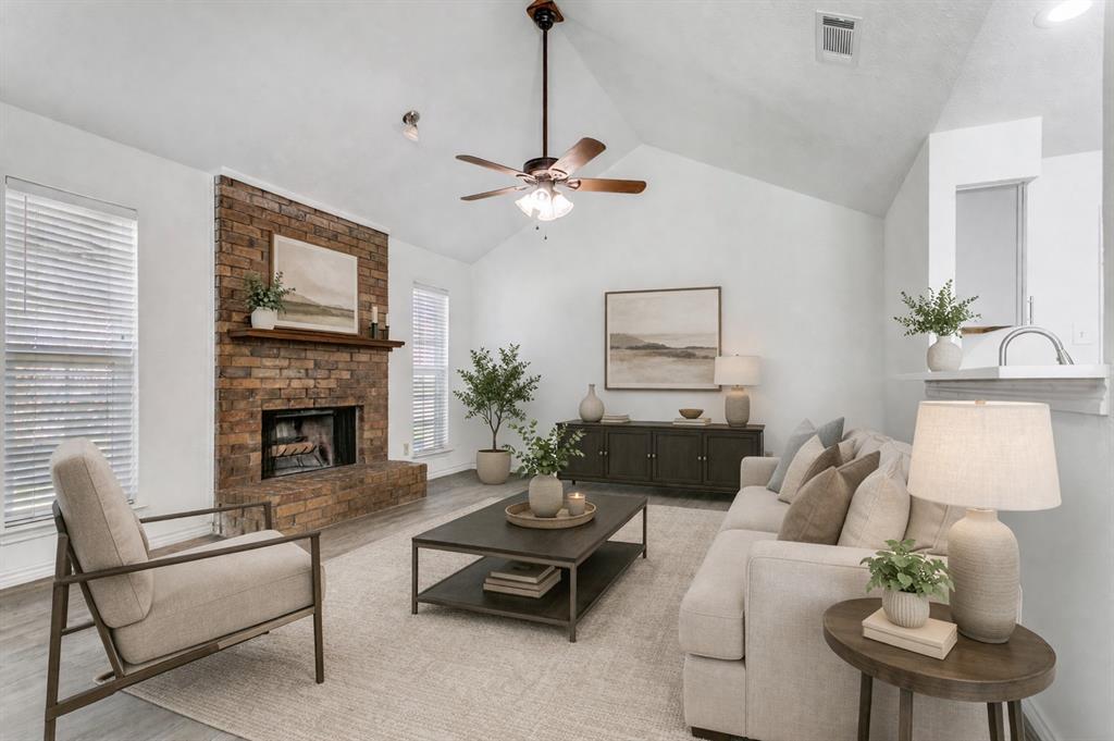 This charming cottage-style home offers a beautifully renovated, light-filled living space with an open-concept floor plan. It's located in the Timberline Estates neighborhood, ACROSS THE STREET FROM GRAPEVINE HIGH SCHOOL, and is both stylish and practical.  The gourmet kitchen has been fully updated with brand-new appliances, electric cooktop with 2 ovens and elegant quartz countertops, microwave and dishwasher.  Stainless Steel Refrigerator is provided. The seamless, open floor plan flows effortlessly, creating an ideal setting for entertaining or daily living.  A charming fireplace enhances the home's warm and inviting ambiance.  Includes a spacious primary bedroom with connected bathroom, extra guest bedroom downstairs and a second private primary bedroom with its own ensuite bathroom on the upper level.  A long driveway leads to a detached garage at the rear of the property, providing ample 2 car parking garage and storage.
Prime location situated in the desirable Grapevine-Colleyville ISD, the home is conveniently located just a short commute from Dallas and Fort Worth.  Pet-friendly: This property allows pets, with certain breed and size restrictions.
Recreation and parks:  Parr Park: This large, popular park is about a mile away and features extensive playgrounds, paved trails, and a spray ground for cooling off in the summer.  Bear Creek Park: Located roughly 1.4 miles away, this park offers a dog park, a disc golf course, baseball fields, and trails.  Grapevine Botanical Gardens at Heritage Park: A short drive away, these award-winning gardens are an ideal spot for a relaxing stroll.
Grapevine Lake: The lake and its many parks, including Meadowmere Park and Katie's Woods Park, are just minutes away and offer fishing, hiking, and water activities.  Grapevine Historic Main Street District: A vibrant destination with historic buildings housing shops, boutiques, galleries, and an extensive selection of restaurants.  Nearby grocery options about a mile away.