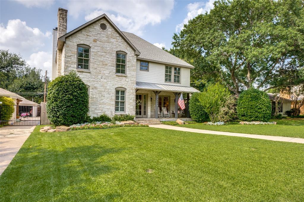 Awesome updated Austin Stone home in coveted Boone Elementary & Highland Park ISD on large 60 x 150 lot. This beautiful home with front porch welcomes guests to a center hall foyer with formal living including fireplace & large dining room. Hardwood floors throughout first floor. The adjacent kitchen is light & bright with marble counters, stone backsplash, soft close drawers, Sub Zero, double ovens, gas cooktop,  walk-in pantry & peninsula for eating and entertaining. A spacious family room with stone fireplace is adjacent to breakfast area & kitchen. Primary bedroom is located on first floor with separate bath,  shower & walk in closet. Upstairs are 3 beds with ensuite baths & large game room. The backyard is an entertainer's dream with 2 sitting areas, turfed yard, fireplace & cooking area overlooking pool & stone waterfall. Above the garage is a very nice back house with wet bar & full bath (approximately 400 sf). Buyer's agent did not take a commission and buyer paid Title Policy