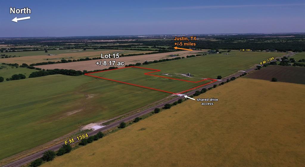 Lot outside the city limits of Justin, TX. Enjoy the country with the convenience to the city just minutes away! The lot is located within Northwest ISD and there is no H.O.A., but deed restrictions are in place and are attached. Electric available at the road. Construction has finished on the shared-driveways for this lot fronting FM 1384. Please do not hesitate to reach out with any questions regarding this lot