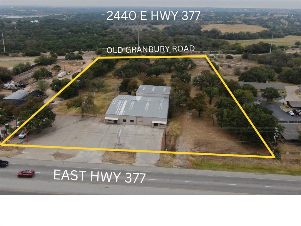 LOCATION is key to SUCCESS. Located on Hwy 377 between Bypass cutoff for town and Hwy 4 HEB-Kroger intersection.  Almost 40K+ per day traffic count on HWY 377 & EVERYONE in Hood County has to pass through this corridor to go north or south.  325' of Hwy 377 frontage and 353' of frontage on Old Granbury Rd.  City water & sewer available. Metal building has been removed and property is being leveled.  New survey, topo, & tree survey available. Information deemed reliable but Buyer & Agent should verify. Buyer & Buyers Agent to verify all permit requirements with City of Granbury.