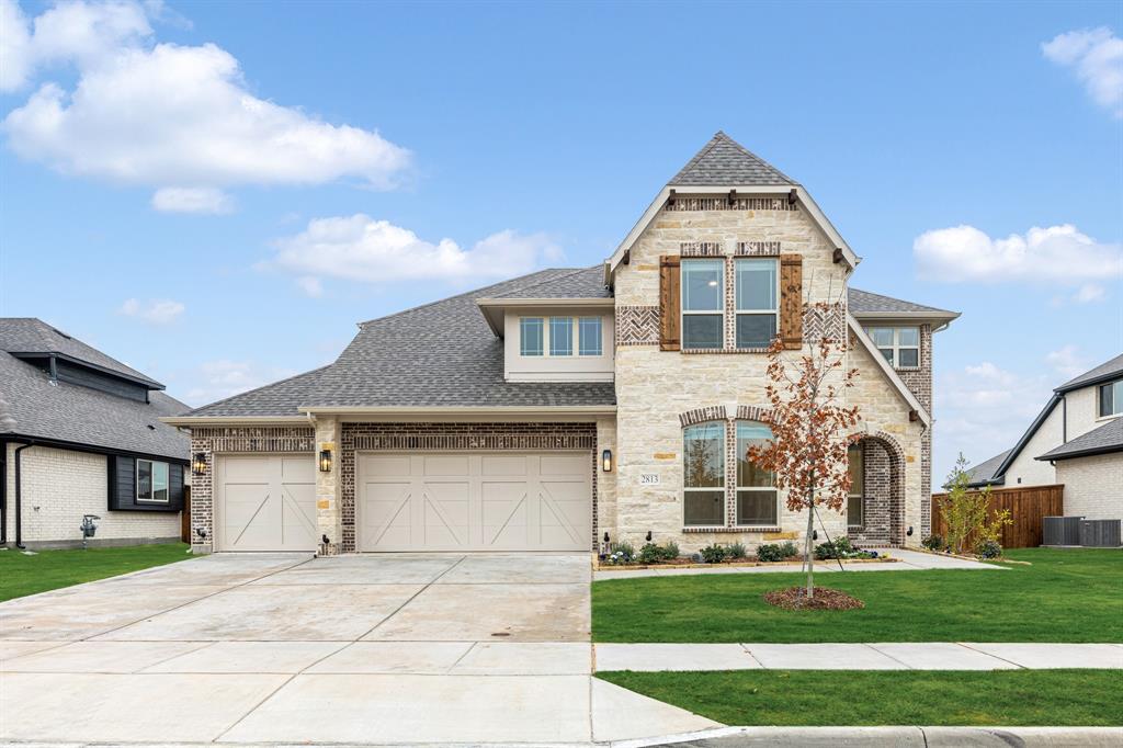 NEW NEVER LIVED IN! Ready Now! Step into the Magnolia II by Bloomfield Homes, featuring a spacious two-story home offering 4 bedrooms, 3.5 bathrooms, and a 3-car garage in the sought-after Villages of Hurricane Creek in Anna. From the curb, you'll notice the brick and stone exterior, fully landscaped yard with trees, plants, stone edging, a sprinkler system, and a beautiful 8' front door that makes a bold first impression. Inside, a private Study with glass French doors offers the perfect home office or flex space, while the main living area showcases upgraded laminate wood flooring, the heart of the home is the Deluxe Kitchen, featuring Quartz countertops, stainless steel appliances, and upgraded lighting, flowing into the bright, open living area filled with natural light from numerous windows. A dramatic stacked ledgestone fireplace to the ceiling with a modern box mantel adds warmth and style to the Family Room. The home includes an optional mud room for added convenience, and the extended covered patio is perfect for outdoor living, complete with a gas drop for grilling. Thoughtfully designed for comfort, elegance, and functionality—come visit one of Anna’s premier communities by Bloomfield Homes.