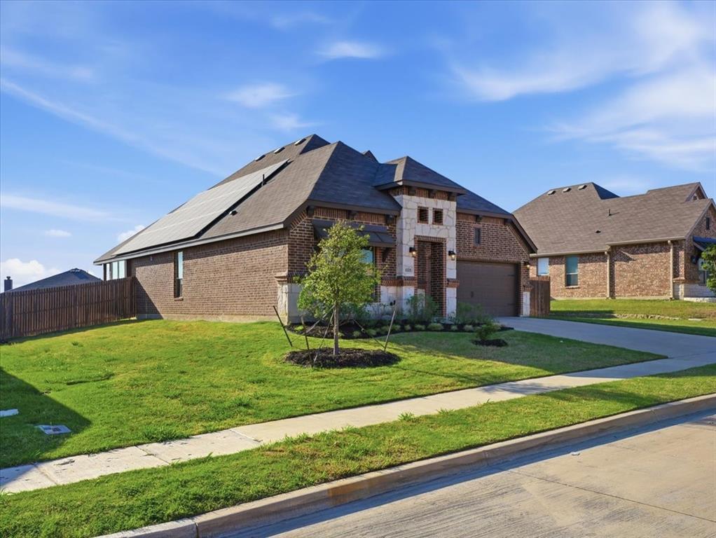 Modern single-story home in Bluebird Meadows offering a functional layout, energy efficiency, and a spacious lot.

Built in 2020, this 3-bedroom, 2-bath home features an open-concept design with a bright living area anchored by a wood-burning fireplace. The kitchen is designed for both everyday living and entertaining, complete with granite countertops, a large island, ample cabinetry, and a walk-in pantry. Flexible work life balance with options for your office in one of the bedrooms or the large living area. 

The primary suite provides a private retreat with a walk-in closet, garden tub, and separate shower, while secondary bedrooms are well-sized and thoughtfully positioned.

Situated on an oversized lot just under a quarter acre, the backyard offers plenty of space for outdoor enjoyment, complemented by a covered patio ideal for relaxing or hosting.

Additional highlights include a 2-car garage, energy-saving solar panels, and access to neighborhood amenities such as a community playground and pond.

Conveniently located with quick access to Chisholm Trail Parkway, providing an easy commute to Fort Worth while still enjoying a quieter, suburban setting.