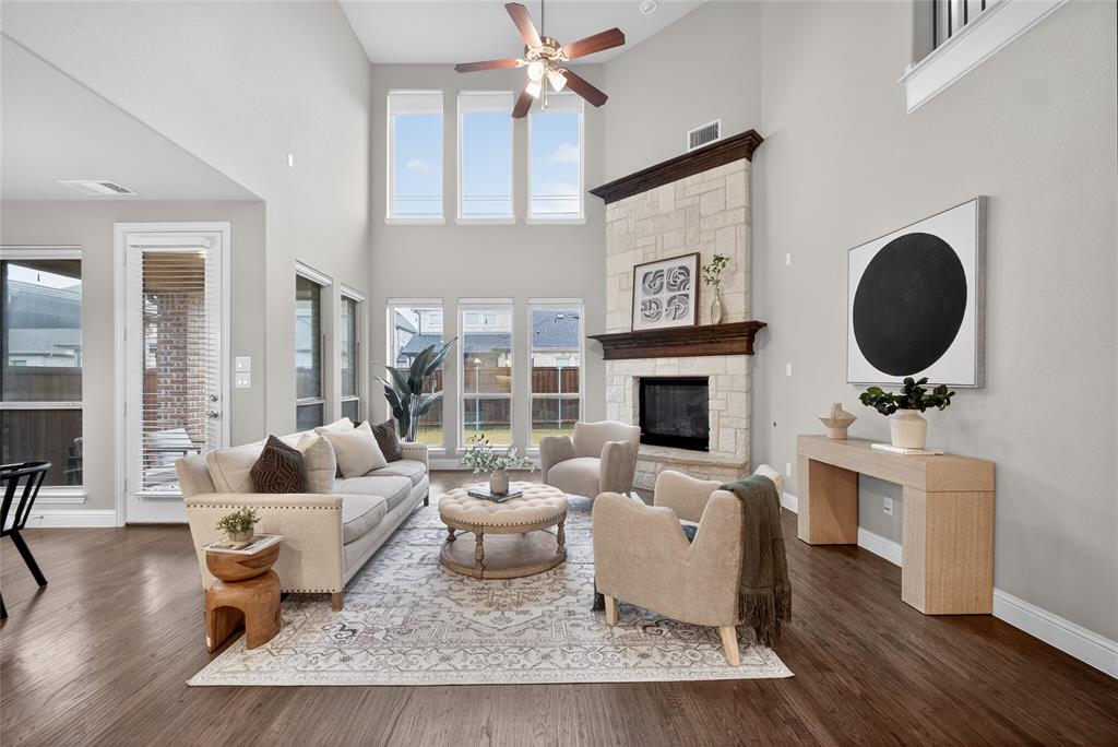 Located in the highly desirable Craig Ranch master-planned community, this beautifully maintained home at 5404 Gypsum Drive in McKinney offers the perfect blend of style, comfort, and convenience. Step inside to gorgeous hand-scraped hardwood floors that add warmth and elegance throughout the main living areas. The dramatic open-to-below living room fills the home with natural light and creates a grand, airy space perfect for entertaining.
The open-concept kitchen flows seamlessly into the living and dining areas, making it ideal for gatherings and everyday living. Recent updates include brand new carpet, fresh interior paint, a new microwave, and dishwasher, giving the home a move-in ready feel. The kitchen comes fully equipped with refrigerator included, and the home also includes washer and dryer, providing added convenience for the new owner. Enjoy cozy evenings by the gas fireplace, while the home is also pre-wired for built-in speakers, perfect for creating an immersive entertainment experience. A practical mud room adds everyday functionality for busy households. Upstairs features three spacious bedrooms, along with a dedicated media room and private office, offering flexible spaces for work, relaxation, and entertainment. Located within walking distance to the community pool, residents of Craig Ranch enjoy fantastic amenities, parks, trails, and a vibrant neighborhood atmosphere. With easy access to major highways, shopping, dining, and nearby Frisco and Plano, this home delivers both lifestyle and convenience.