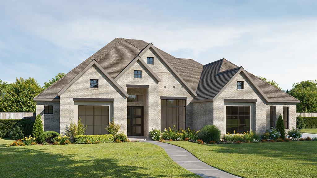 Featured on a one-acre homesite. The welcoming front porch opens into the entryway of the home. French doors lead into the home office. Secondary bedrooms with walk-in closets and full bathrooms embrace the main hallway. The game room boasts French doors and three large windows. Adjacent to the game room is the formal dining room. As you enter the family room, you are greeted by a fireplace and sliding glass doors. The morning area connects the space to the inviting kitchen, which boasts an island with built-in seating, ample counter space, and a large walk-in pantry. A guest suite is at the rear of the home and near the entrance to the extended covered backyard patio. A secluded primary bedroom offers a retreat and ample natural light from its wall of windows. Double doors lead into the bathroom, which offers dual vanities, a freestanding tub, an oversized glass shower, and two walk-in closets. The home features a theatre room, which is off the kitchen and can be closed off with its French doors. The utility room and mud room are located off the four-car garage.