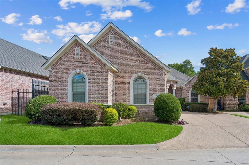 Charming and beautifully maintained one-story brick home tucked away on a quiet cul-de-sac in an established neighborhood! This versatile floor plan offers 2 bedrooms, 2 full baths, and a private office that can easily serve as a third bedroom. A covered front porch welcomes you inside to a spacious open-concept design featuring a large living area with a cozy corner fireplace, ceiling fan, and plenty of room for entertaining. The kitchen is a chef's delight with granite countertops, a gas cooktop, double ovens, center island, breakfast bar, pantry, and a dedicated coffee bar area. Enjoy additional entertaining space with a butler's pantry, wet bar, and a charming breakfast room complete with built-in cabinetry. Formal dining room features double doors leading into the kitchen area, creating a seamless flow for gatherings. Retreat to the oversized primary suite featuring a sitting area, luxurious ensuite bath with garden tub, separate shower, dual sinks, makeup vanity, and French doors leading to a spacious walk-in closet. The secondary bedroom and full bath provide comfortable accommodations for family or guests. Additional highlights include a utility room with sink and built-in cabinets, low-maintenance landscaping, abundant storage, and a side-entry 2-car garage. Step outside to the covered back patio with built-in grill, perfect for relaxing evenings or weekend cookouts. Offering an ideal blend of comfort, functionality, and charm, this home's open floor plan, peaceful setting, and thoughtful features make it a must-see!
