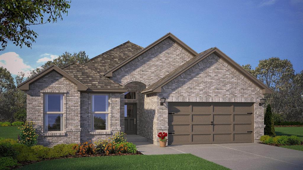 Beautiful new D.R. Horton home in the Morningstar community located in highly sought-after Aledo ISD! The Portales floorplan, elevation H, with an estimated summer completion, offers a spacious single-story layout with 4 bedrooms, 2 bathrooms, and a 2-car garage, designed for comfortable everyday living. The open-concept design features a generous family room that flows into the dining area and modern kitchen, creating an inviting space ideal for daily living and entertaining. The kitchen includes 42” upper cabinets with crown molding, cabinet hardware, soft-close drawers and cabinets, quartz countertops, a ceramic tile backsplash, stainless steel appliances, a gas range, and a pantry for added storage. RevWood flooring extends throughout the main living areas for durability and style. The private primary suite features an en-suite bath with dual sinks, a walk-in shower with built-in seat, a linen closet, and a spacious walk-in closet. Three additional bedrooms provide comfortable accommodations for family, guests, or a home office. A covered patio enhances outdoor living, while modern finishes, energy-efficient construction, and America’s Smart Home Technology package add everyday convenience. Exterior features include a landscaping package with a full sprinkler system and a fully fenced backyard. Morningstar residents enjoy resort-style pools, playgrounds, parks, a dog park, and scenic walking trails.