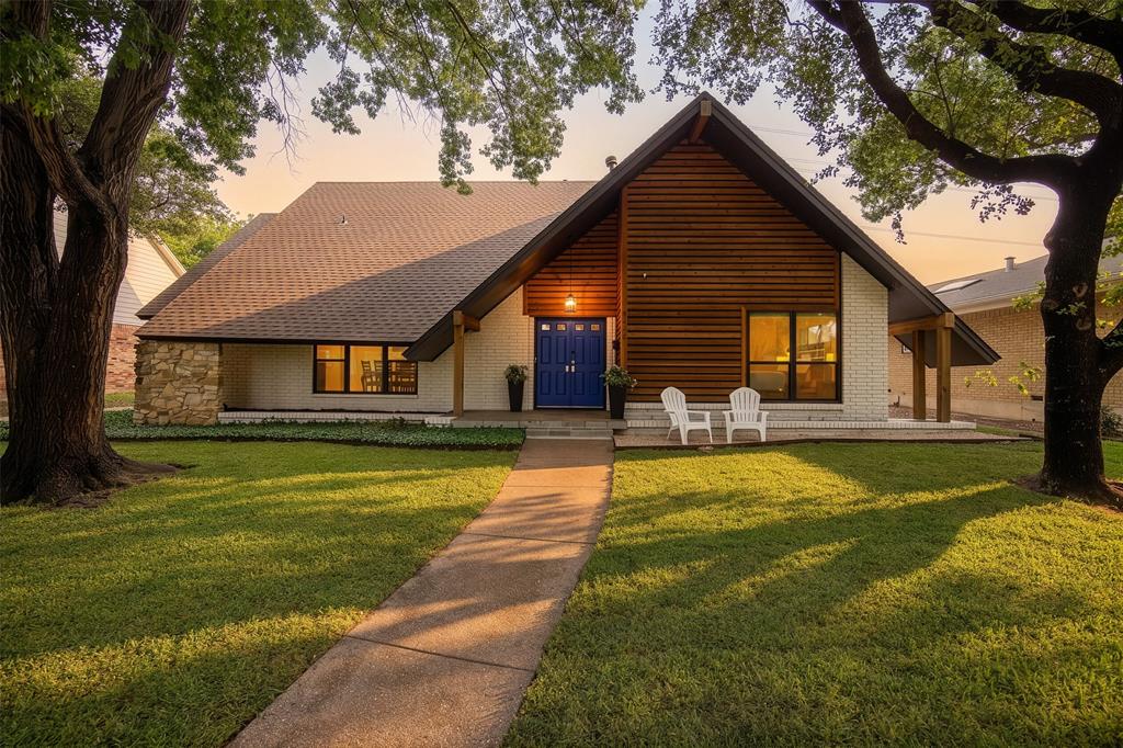 A truly special A-Frame Mid-Century Modern in the highly coveted Lake Highlands, thoughtfully updated from top to bottom. Offering 4 bedrooms plus an office with an ideal layout featuring 2 bedrooms down and 2 bedrooms up, this home seamlessly blends iconic architecture with modern comfort and functionality. Warm oak hardwood floors flow throughout, complemented by custom cedar accents, bespoke cabinetry, designer lighting, and new stainless steel appliances. Designed for both everyday living and effortless entertaining, the beautifully appointed kitchen features a gas range, custom cabinetry, stainless steel sink, expansive island with bar seating, charming built-in breakfast banquette, coffee bar, dry bar with wine fridge, and a spacious walk-in pantry. The dining and living spaces are thoughtfully designed for gathering and hosting, while a convenient half bath just off the kitchen is ideal for guests. The first-floor primary suite creates a private retreat with an ensuite bathroom featuring dual sinks, dual spacious closets, and a large walk-in shower. An additional downstairs bedroom, currently being used as a secondary office, offers excellent flexibility for guests, work-from-home needs, or additional living space. Upstairs, you will find two additional bedrooms with ample storage space and large walk-in closets. Both rooms share an updated bathroom with dual sinks. Step outside to a backyard designed for entertaining, complete with a pergola that creates the perfect setting for outdoor gatherings. Several pool and outdoor updates have been completed, including a new back gate and fence, automatic pool cleaner, new pool plumbing, and a high-efficiency pool pump. Additional highlights include a 2-car attached garage with electric vehicle charger. With direct access to the Lake Highlands bike trails and just moments from the area’s beloved shops, restaurants, and amenities, this home offers an amazing lifestyle in one of Dallas’s most desirable neighborhoods.