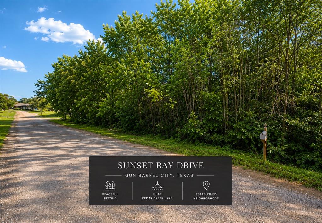Discover the perfect opportunity to build your dream home or weekend getaway on this beautiful .1255-acre wooded lot located on Sunset Bay Drive in Gun Barrel City. Nestled near Cedar Creek Lake, this property offers the ideal blend of peaceful surroundings and convenient access to boating, fishing, dining, shopping, and all the recreation the lake area has to offer. With mature trees providing natural privacy and a ready-to-build setting, this lot is a blank canvas waiting for your vision. Whether you're looking to build now or invest for the future, this property offers endless potential in a growing lake community.

Buyer and buyer's agent to independently verify all information contained herein, including but not limited to lot size, zoning, building restrictions, utility availability, schools, taxes, HOA information, and any other matters material to the buyer's intended use of the property. Information deemed reliable but not guaranteed. Seller and listing broker make no warranties or representations as to the accuracy of the information provided and shall not be held liable for any inaccuracies. Buyers are responsible for conducting their own due diligence.