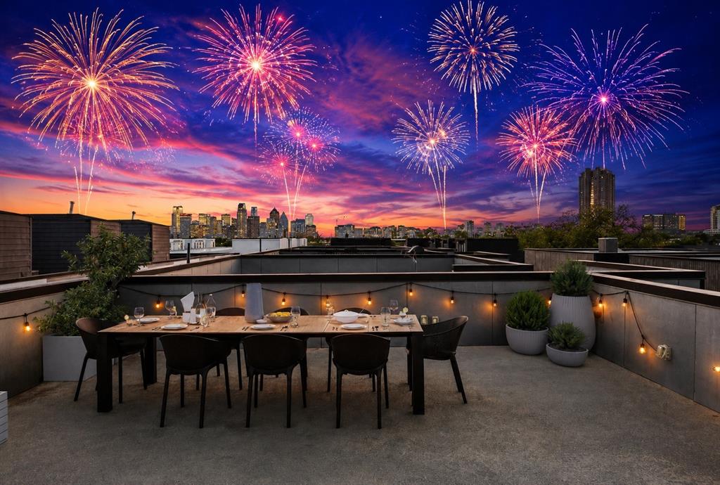 Enjoy jaw dropping views of the Dallas skyline from the expansive rooftop deck of this modern townhome by AIA award-winning architect Josh Nimmo!  Built by Cobalt Homes, this architecturally stunning and sophisticated corner contemporary townhome is a 4-level urban oasis and entertainer’s paradise w private outdoor living spaces. Beautifully designed to maximize privacy, the unique architectural interior offers an open floor plan with clean lined modern finishes, bright open spaces, abundant windows providing natural light, power window shades for privacy, 10-foot ceilings, floating steel staircases, concrete & white oak hardwood flooring and quartz counters. The spacious kitchen features a large island w waterfall edge, walls of storage, Bosch stainless appliances, open to the living area w built in speakers and two dining areas. Dry bar features wine cooler. Ideal floorplan has 3 spacious bedrooms, each with ensuite baths, sleek quartz finishes and closets, plus half-bath for guests. Primary bath features stunning ensuite spa bath w rainfall shower in wet room for relaxation. Private 2-car attached garage.  NO HOA!