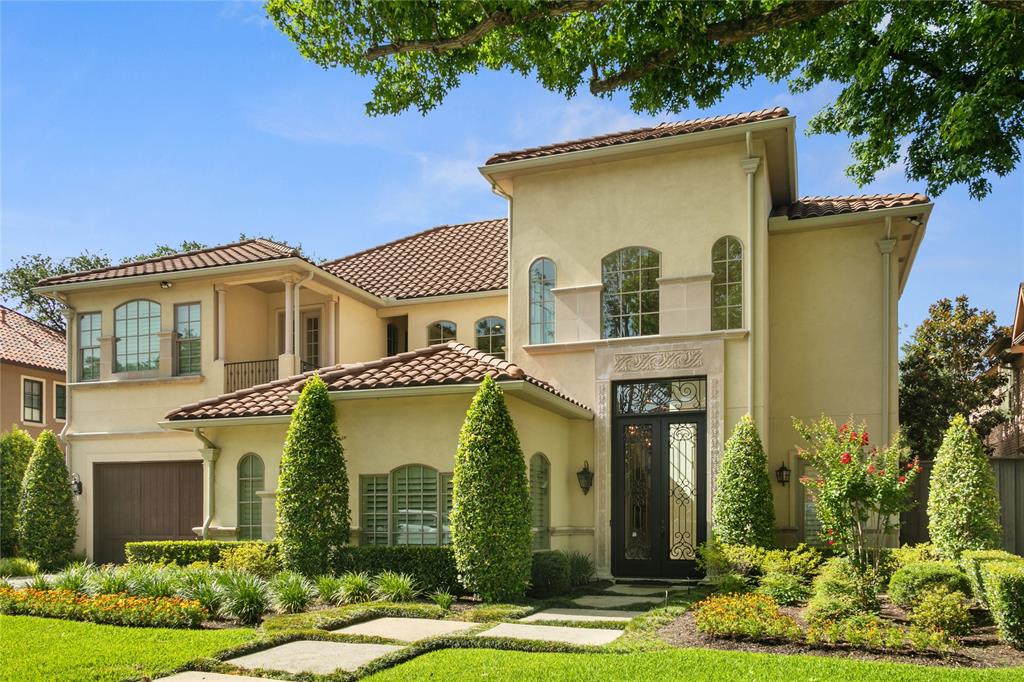 This Mediterranean gem is located in the heart of Preston Hollow. The timeless architecture boasts multiple balconies, stone and wood floors, with gorgeous tile roofing. The open floor plans, expansive oversized windows, and vaulted ceilings make for an unforgettable entrance. The home features five bedrooms including two primary suites, one upstairs and the main downstairs with wardrobe closet, a sitting area, Jacuzzi tub and fully glass enclosed double shower. Also featured is an exercise room, game room, study, open living areas and plenty of closet space. The backyard showcases an outdoor heated pool and Jacuzzi built for entertaining with plenty of space for play or pets. The gourmet kitchen is full of stainless steel Viking appliances, a large granite island, built in refrigerator,freezer, lg. pantry, built in warming drawer and microwave. The front entry drive leads to a one and two car oversized garage with built in storage and direct access to the mud and laundry rooms.