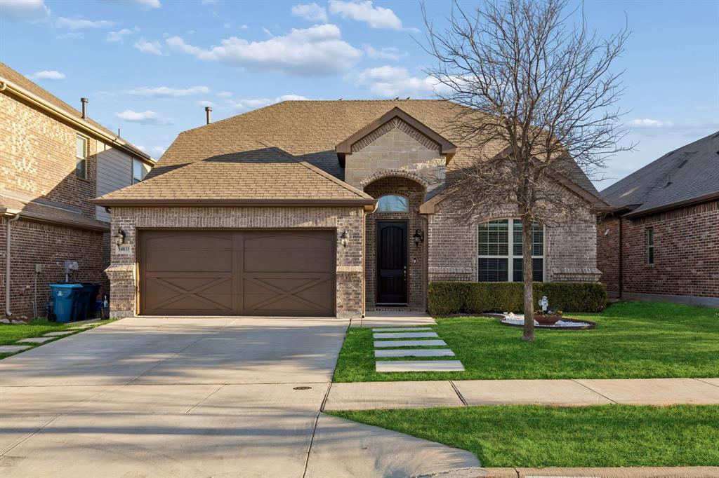 **VA ASSUMABLE LOAN WITH A 2.75% INTEREST RATE AVAILABLE. INQUIRE FOR DETAILS** Discover this beautifully maintained 4-bedroom, 3-bath home in the desirable Morningstar community of Aledo. Built in 2017 and zoned to Aledo ISD, this residence combines functional design with thoughtful upgrades throughout. The open floorplan showcases a spacious living area with gas log fireplace and abundant natural light, flowing seamlessly into the eat-in kitchen featuring a large center island, granite countertops, pantry, and decorative lighting. The primary suite on the main level includes dual vanities, garden tub, separate shower with built-in bench seating, and a generous walk-in closet. Three additional bedrooms and a second living area provide flexible space for a game room, study, or media area. Quality finishes and a well-designed layout make this home both comfortable and practical. Step outside to enjoy the covered rear patio and fenced backyard backing to open space with no direct rear neighbors, offering added privacy and a peaceful setting. A two-car garage and extended driveway provide ample parking. Morningstar community amenities include a clubhouse, community pool, park and playground areas, scenic lake with fishing, greenbelt spaces, jogging and bike paths, sidewalks, and curbed streets. Convenient access to Fort Worth with nearby shopping and dining. This home offers a great opportunity to enjoy neighborhood amenities and modern living in Aledo.