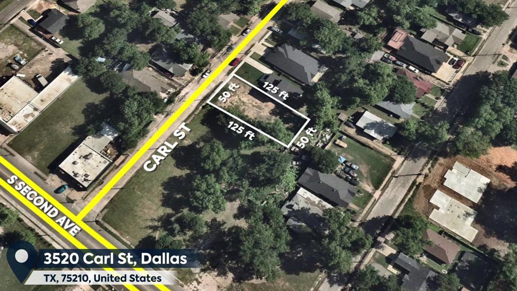 Nestled just two blocks south of Fair Park’s Gate 8, this beautifully cleared homesite offers a rare chance to build in one of Dallas’s most rapidly evolving neighborhoods. The last premier interior lot on this desirable block, it’s a canvas for your vision—surrounded by new construction and vibrant energy.

Framed by partial fencing and a graceful mature pecan tree at the rear, the lot is construction-ready with an existing driveway cut, minimizing prep costs and maximizing potential.

Enjoy proximity to some of Dallas’s most iconic destinations: Downtown Dallas, the Dallas Farmers Market, Dallas Arts District, South Dallas Cultural Center, Baylor Hospital and Vibrant Deep Ellum, just minutes away. Walk to the Cotton Bowl, the State Fair of Texas, and feel the live music at Dos Equis Pavilion. Nearby green spaces like Bark Park Central and Tennison Golf Course add to the lifestyle appeal. 

3520 Carl is a transportation dream. It is less than a 5 minute stroll from the J.B. Jackson Jr. Dart Rail Station, and a 5 minute drive to I30, US 75 Central Expressway, and I 35. Want to walk? The nearby Santa Fe Trail and Trinity Trail will connect you to neighborhoods and nature for a pleasant 
day out with the pup. 

As the neighborhood transforms, demand continues to rise—making this an exceptional opportunity for both personal and investment pursuits.
Build your future here, where location meets possibility.