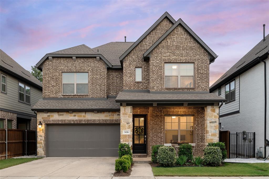 Tucked inside the quiet, manicured streets of The Reserve at Northaven — complete with a private dog park and beautifully kept entry — this like new home offers refined finishes, flexible spaces, and a large landscaped backyard. A covered front porch with a glass door sets a welcoming tone from the moment you arrive. Step inside and the thoughtful layout unfolds naturally — a handsome study framed by glass French doors, an open family room bathed in natural light from a wall of windows, and a dining space that flows seamlessly into the heart of the home. That heart is the island kitchen with crisp quartz countertops, Moen fixtures, a walk-in pantry, and a full suite of GE appliances — including a 36-inch five-burner gas range — make this a space equally suited to weeknight dinners and weekend entertaining. Counter seating at the island offers a space for breakfast, working or entertaining friends. Upstairs, the primary suite: overlooking the backyard, features a walk-in closet and a spa bath dressed in marble, anchored by an oversized walk-in shower. Three additional bedrooms — each with large closets — share two well-appointed full baths, while a spacious loft offers flexibility as a den, home gym, or second living area. A utility room with built-in cabinetry keeps the practical side of life organized and out of sight. Outside, a covered rear patio extends your living space into the large, fully landscaped backyard — a mature Magnolia tree and a wood privacy fence complete the picture. It's the kind of outdoor space that quietly becomes your favorite room in the house. A Trane zoned 17 SEER HVAC system, Rheem tankless water heater, and composition roof (all 2021) keep the house comfortable. The attached two car garage with EV charger, custom window coverings, engineered laminate wood floors, and a brick-and-stone exterior round out a home that is move-in ready.  Conveniently located minutes from the DNT, I35, 635 and the shops at Midway and NW Highway.