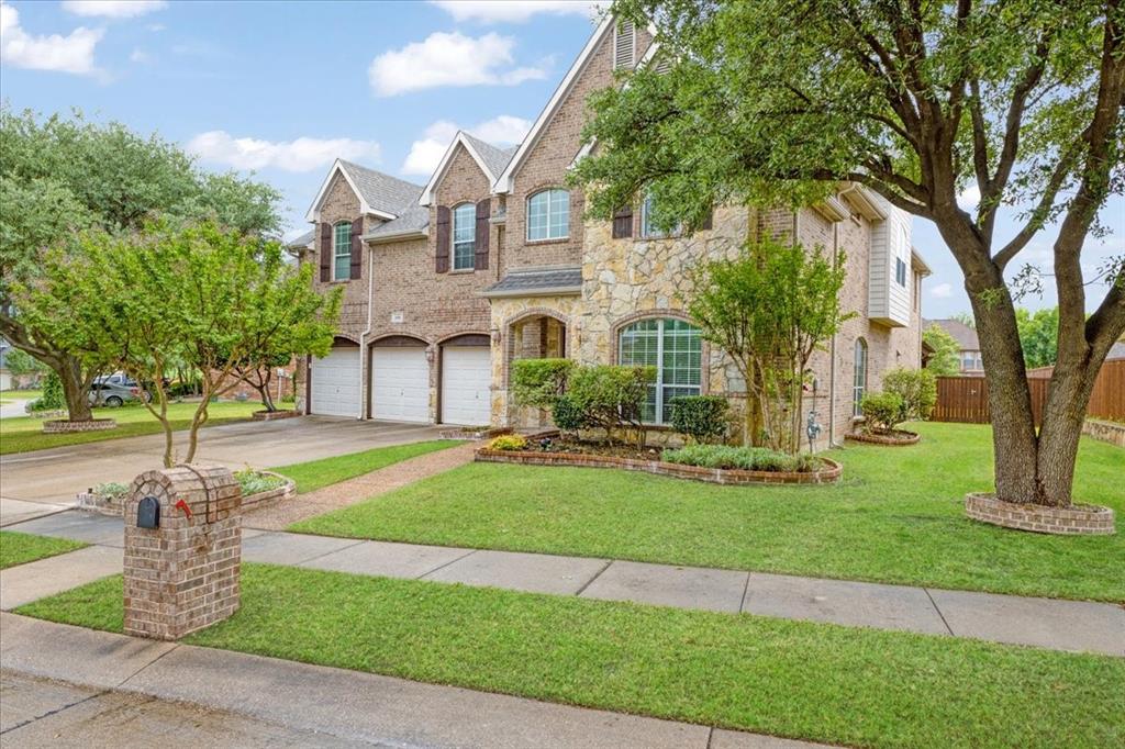 Beautiful and spacious home thoughtfully positioned on a north and slightly east-facing .29-acre quiet cul-de-sac lot. Featuring an open floor plan and elegant formal living and dining areas featuring double crown molding and detailed picture frame molding. Perfect for entertaining! The island kitchen offers granite countertops, abundant cabinetry, and extensive counter space, along with a butler’s pantry and coffee bar accented by glass-front cabinets and a large walk-in pantry. A sweeping staircase with wood steps and wrought iron spindles creates a stunning focal point. The home opens into a huge family room with two-story ceilings, ceiling fan, and an abundance of natural light from large windows. A beautiful fireplace with gas logs, mantel, and hearth anchors the space, complemented by gorgeous wood flooring.  The primary retreat is set behind double doors and includes two versatile bonus rooms, ideal for an office, nursery, or exercise space. The spacious primary suite features an ensuite bath with a double-sided fireplace, jetted tub, separate glass shower, dual vanities with granite countertops, and a large walk-in closet. Two secondary bedrooms share a Jack-and-Jill bathroom. An additional private guest bedroom and a full bathroom.  A generous loft provides additional space for a game room or media area. Enjoy outdoor living with both a covered patio and a side patio, all overlooking a large backyard with plenty of room to add a pool. Conveniently located and very close to Bennett Elementary School, Stonebridge Aquatic Center, and nearby pickleball courts. Buyer and Buyer’s Agent to verify all information, including but not limited to, square footage, schools, and property details. Information is deemed reliable but not guaranteed.