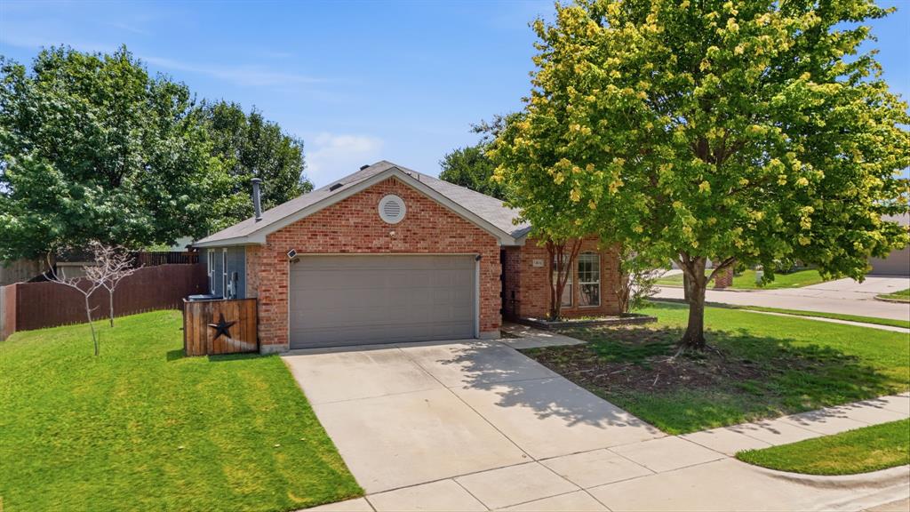 Welcome to your next chapter in the heart of Sendera Ranch! This custom upgraded 3-bedroom, 2-bath home offers the perfect blend of comfort, style, and functionality, making it an ideal choice for first-time buyers, growing families, or anyone looking to settle into one of the area's most sought-after communities. Visit the open-concept layout featuring soaring ceilings, warm wood-look flooring, and an abundance of natural light. The spacious living room is centered around a cozy wood-burning fireplace with a custom removable entertainment center, creating the perfect space to gather with family and friends. The updated kitchen is sure to impress with quartz countertops, stylish green cabinets, a farmhouse-inspired island with butcher block top all recently upgraded, stainless steel appliances, and plenty of prep and storage space for everyday living or entertaining. Out back, you'll find your own private retreat. Relax under the 40x20 pergola while enjoying your morning coffee or hosting weekend barbecues in the spacious backyard. A storage shed provides extra room for lawn equipment, tools, or seasonal décor, helping keep everything organized. Conveniently located just minutes from J.C. Thompson Elementary and Wilson Middle School, this home is nestled within the highly acclaimed Northwest ISD and offers easy access to shopping, dining, and major highways. Combining modern updates, inviting living spaces, and an unbeatable location, this Sendera Ranch gem is one you won't want to miss. Schedule your private showing today!