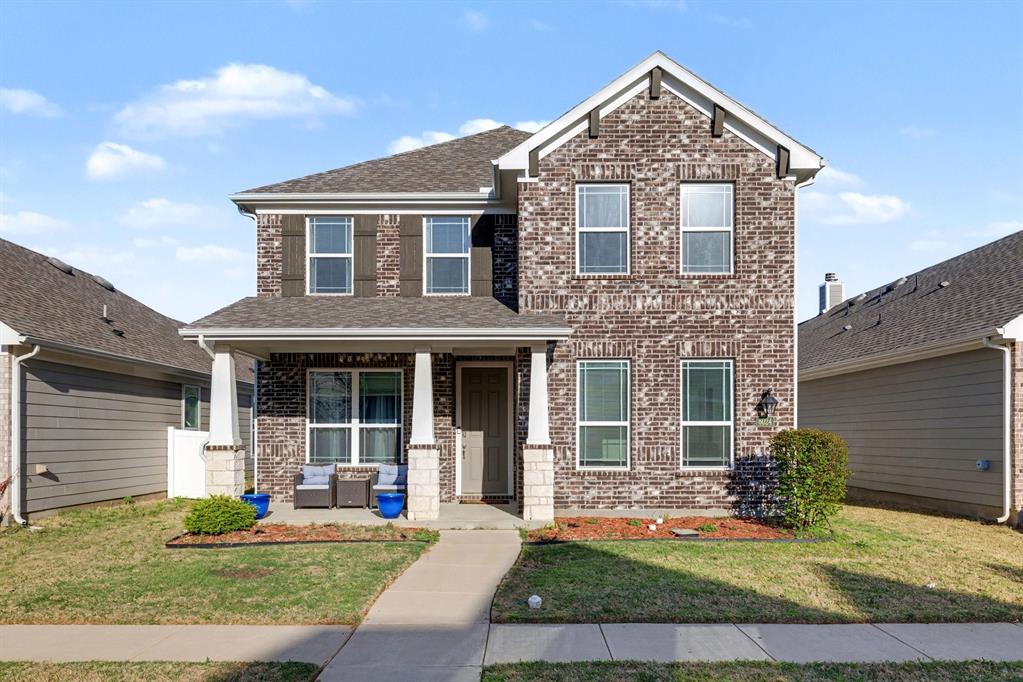 Built in 2022 by History Maker, this beautifully designed home in Liberty At Providence Village offers a unique and highly functional floor plan featuring 4 bedrooms plus a dedicated study. A private first-floor guest suite provides the perfect space for visitors or multi-generational living.
Step inside to find abundant natural light, modern finishes, and an open, inviting layout ideal for both everyday living and entertaining. The stylish kitchen and living areas flow seamlessly, creating a bright and welcoming atmosphere throughout. In addition to the dedicated dining space you will find extra seating at the kitchen island with pendant lighting. Upstairs you will find a spacious primary bedroom with luxurious en suite bath complete with double sinks, garden tub and separate shower. Secondary bedrooms are split and share another full bath.
Enjoy morning coffee or evening relaxation on the charming front porch, adding to the home’s curb appeal and character. Covered back patio looks out to the fenced yard with added storage shed. Enjoy all of the new shopping and dining options in this fast growing community including Sprouts, Kroger, Costco and more! Aubrey ISD