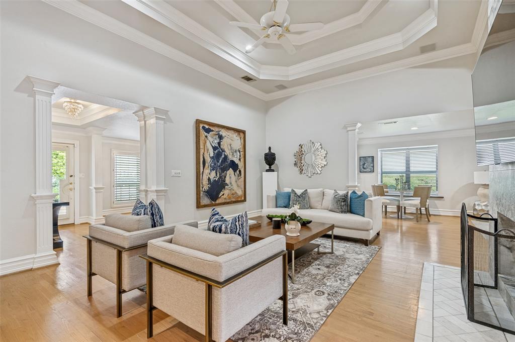 Welcome to the iconic Garden Elephant Cottage, ideally situated just off Mockingbird Lane in the heart of Dallas. This elegant single-story brick residence offers 3 bedrooms and 2.1 baths, blending timeless character with thoughtful modern updates and fresh landscaping in both the front and back gardens.  Perfectly positioned between Dallas Love Field and the Dallas North Tollway, and less than a mile from the world-class shopping and dining of Highland Park Village, this home offers both convenience and prestige. Inside, rich hardwood floors flow throughout the home, complemented by granite countertops, custom cabinetry, built-in bookshelves, and exquisite millwork. A dramatic floor-to-ceiling fireplace anchors the main living space, while high ceilings and architectural detailing add depth and distinction. The oversized primary room offers a walk-in closet and a timeless marble bathroom with a skylight. Bathed in natural light, this home features a thoughtfully designed open floor plan that flows effortlessly from room to room. Spacious guest bedrooms offer comfort and privacy, while the dining room is ideal for hosting and entertaining. A sophisticated library or study overlooks the pool, completing this inviting and well-appointed residence. Step outside to your private retreat — a serene pool surrounded by lush gardens and a shaded patio designed for effortless entertaining or quiet relaxation. Immaculate, iconic, and ideally located — this is a rare opportunity to own a true Dallas treasure in a coveted neighborhood.