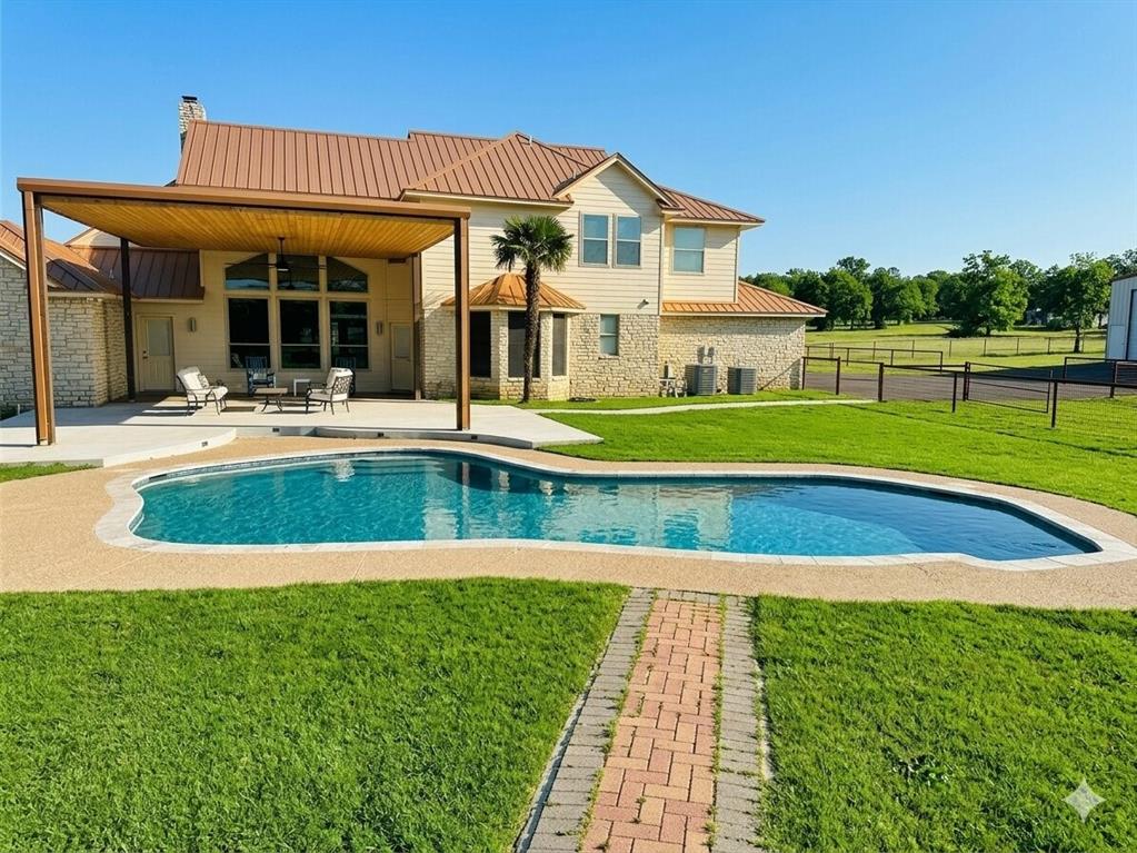 This beautiful home has it all! 2.38 acres, a pool, 2 stories, LARGE WORKSHOP, perfect location and amazing features inside! Kitchen comes with a Built-in Wine Cooler, Granite Countertops, Stainless steel appliances, and Dry and Wet Bar. Its open floor plan, vaulted ceilings, and walk in closets add to this homes' aesthetics and comfort. Not to mention, The covered porch and pool in the backyard are perfect for entertaining! The workshop comes with electric, water, and a half bath! It measure 40x82 and can be easily personalized to fit your needs! Don't miss out on this wonderful opportunity!
