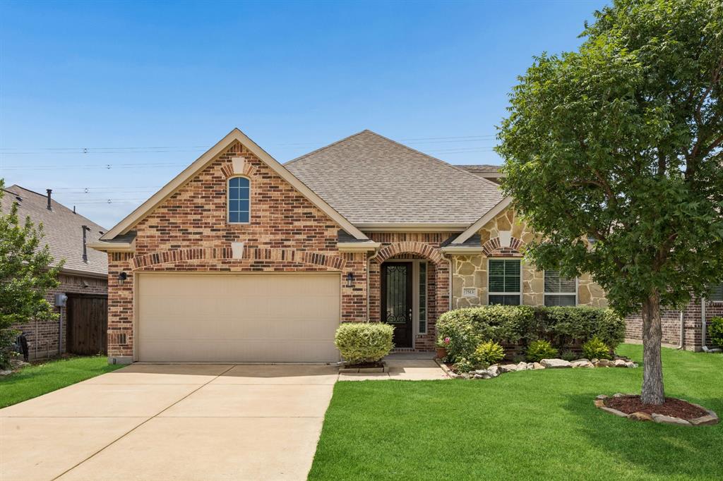 Welcome to this impeccably maintained, single-owner home nestled in the highly sought-after Trinity Falls community. Backing to a peaceful greenbelt, this move-in-ready gem offers the perfect blend of functionality, timeless charm, and privacy. From the moment you arrive, the stunning brick and stone exterior, manicured landscaping, and inviting arched entry create exceptional curb appeal. Inside, the open-concept layout with actual wood floors and spacious ceilings is filled with natural light and thoughtfully designed for both everyday living and entertaining. The beautiful kitchen features granite countertops, stainless steel appliances, a large island, and seamless flow into the bright dining area and spacious living room with oversized windows overlooking the backyard. The generous primary suite offers a unique arched bonus alcove—perfect for a home gym, reading nook, nursery, or private office retreat, along with a stunning custom closet system in the generous walk-in closet. The first floor also includes a dedicated home office and two secondary bedrooms with a shared full bath. Upstairs, a great-sized second living area with its own half bath creates the ideal flex space for a media room, game room, or playroom. Step outside to enjoy the private backyard with a wood privacy fence and serene greenbelt views—perfect for relaxing evenings, entertaining, pets, or outdoor play. Pride of ownership shines throughout this meticulously cared-for home and carries throughout the neighborhood with tight-knit neighbors. Located in Trinity Falls, residents enjoy an incredible lifestyle with resort-style amenities including pools, trails, lakes, parks, playgrounds, pickleball courts, dog parks, fitness facilities, community events, and more than 100 neighborhood activities hosted throughout the year. The community features on-site Frazier Elementary in McKinney ISD. Minutes from HEB, Costco, and anything else you may need! Search address on YouTube for videos.