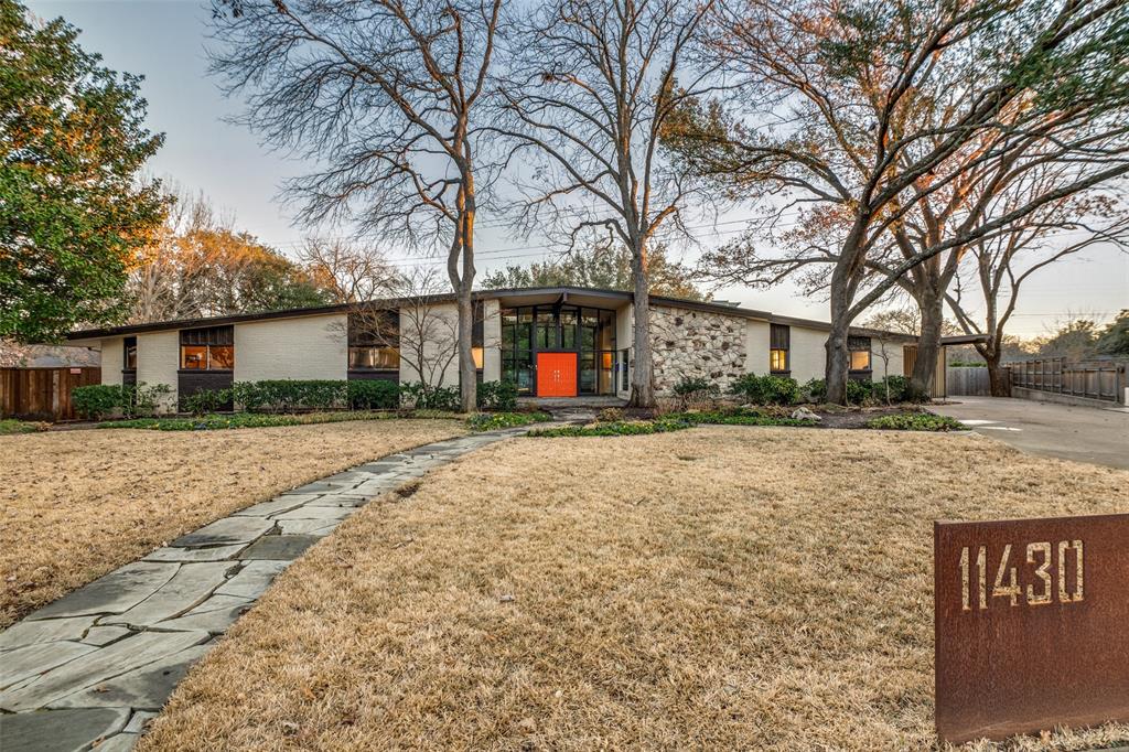 STUNNING single family mid-century modern home sitting on approx. a.79 acre creek lot, on a culdesac in desirable Hockaday Square! This architecturally iconic, rare to find home, is located within close proximity to many private schools. Wall of windows greet you at the front door providing views all the way to the backyard paradise. Great room has plenty of natural light,expansive ceiling and fireplace. DR off the great room boasts picture window and built in cabinets. The exquisite, updated, commercial stainless steel kitchen is a chef's dream with 2 work islands,refrigerator drawers,2 dw,dbl commercial ovens,induction cooktop,multiple sinks, & 10X09 pantry. Open to the kitchen is the den with built ins,fp, & exit to covered patio.Wonderful master suite with custom lighting,20X15 closet,fabulous bath with Japanese soaking tub & separate shwr. Three other bdrms with ensuite baths.Nothing short of spectacular, the backyard has salt water pool,grilling area,outdoor lights and firepit.