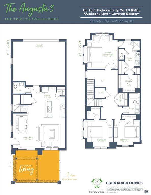 MLS# 21236694 - Built by Grenadier Investments - Ready Now! ~ **Sun's Out, Savings On - Discover Better Savings with Improved Pricing + 3.99%* Interest Rate Buydown Opportunities OR up to $30K in Incentives on all Move-In Ready Homes (See Sales Counselor for details)** Discover elevated living in The Augusta, a beautifully crafted two-story home offering 3 bedrooms, 2.5 baths, and 1,960 square feet of refined comfort. This desirable end unit combines privacy with an abundance of natural light, creating a bright and sophisticated living environment. The main level showcases an expansive open-concept design, where the kitchen, dining, and living areas flow effortlessly-perfect for both upscale entertaining and everyday living. Thoughtful finishes and a spacious layout create a seamless blend of style and functionality. Upstairs, all bedrooms are thoughtfully positioned for maximum privacy. The luxurious primary suite serves as a serene retreat, while two additional bedrooms and a versatile loft area provide flexible space for a home office, media room, or additional lounge. Additional highlights include a convenient half bath downstairs, a 2-car garage, and carefully designed spaces that enhance both comfort and elegance. Located within the prestigious Tribute community, residents enjoy a resort-style lifestyle with scenic surroundings, premier amenities, golf courses, and access to top-rated schools-all just minutes from dining, shopping, and major thoroughfares.