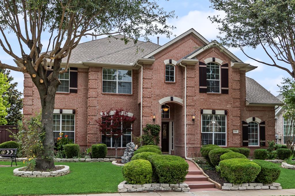 BACK ON THE MARKET - Welcome to this spacious and furnished move-in ready home perfectly positioned just minutes from Firewheel Town Center, access to the President George Bush Turnpike, and local dining and entertainment. Situated on a beautifully landscaped corner lot, this impressive residence offers exceptional space and functionality with 5 bedrooms, 3 full baths, and 1 half bath. Step inside to soaring vaulted ceilings and expansive windows that fill the home with natural light. The thoughtfully designed first floor features an open living areas and dining spaces, while the kitchen offers abundant cabinetry, prep island, a built-in desk area, separate beverage bar, opening into the main living area. The spacious kitchen with ample counter space is equipped with a gas range and electric oven, dishwasher, and refrigerator, and microwave. The private primary suite offers a large layout with wood floors, and ensuite bath with dual sinks, garden tub and separate shower as well as a generously sized walk-in closet. Upstairs, you’ll find the perfect setup for family and guests, including a dedicated theater room (currently used as an office), game room, and four spacious secondary bedrooms with walk in closets. Two of the bedrooms are connected by a convenient Jack-and-Jill bath.  An additional full size bathroom accessible from the hall services the additional two bedrooms. The rear-facing two car garage includes a workbench area with easy access into the laundry room equipped with washer and dryer and an additional refrigerator.  You will enjoy the large covered outdoor living space surrounded by a beautifully landscaped backyard.  Gardners will love the native perenials and appreciate the storage shed, perfect for gardening equipment. This home includes all appliances, furniture and decor (excluding miscellaneous staging items), creating a rare turnkey opportunity for the next owner.