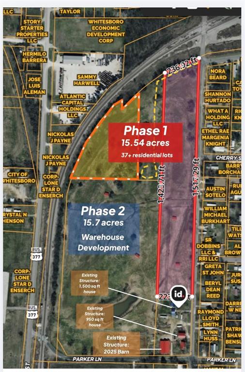 This is the one developers have been waiting on. Thirty acres of raw, ready-to-develop land sitting inside Whitesboro city limits with zero flood plain exposure. Water infrastructure is already on Broadway and ready for development. The hard work is done. A 110-unit site plan is in hand. Current zoning is R3 Medium Density Multifamily. Buyer can pursue rezoning through planning and zoning for single family if preferred. Three replat configurations are available, subject to city approval, giving a developer flexibility on how they phase or parcel the project. Two occupied homes on site offer a flip opportunity or interim income while you permit and plan. A barn is included. The property fronts Broadway Street with rail line access along the western boundary, an active quiet zone. Whitesboro is growing. This tract won't come back around. All due diligence is on the buyer. Call to schedule a walkthrough. Any information used to advertise this listing is speculative in nature we make no guarantee or warranty regarding the information contained. Br0ker, agnt & seller expressly disclaim any warranty with respect to the accuracy of the submission items. Buyer & buyer’s agnt acknowledges they are relying on their own investigation & should perform a detailed independent analysis of the property to determine if it meets your satisfaction & accuracy of MLS data fields. Robinson Capital Real Estate, LLC will not be held liable for any MLS system errors and or discrepancies. Robinson Capital Real Estate, LLC 2025.