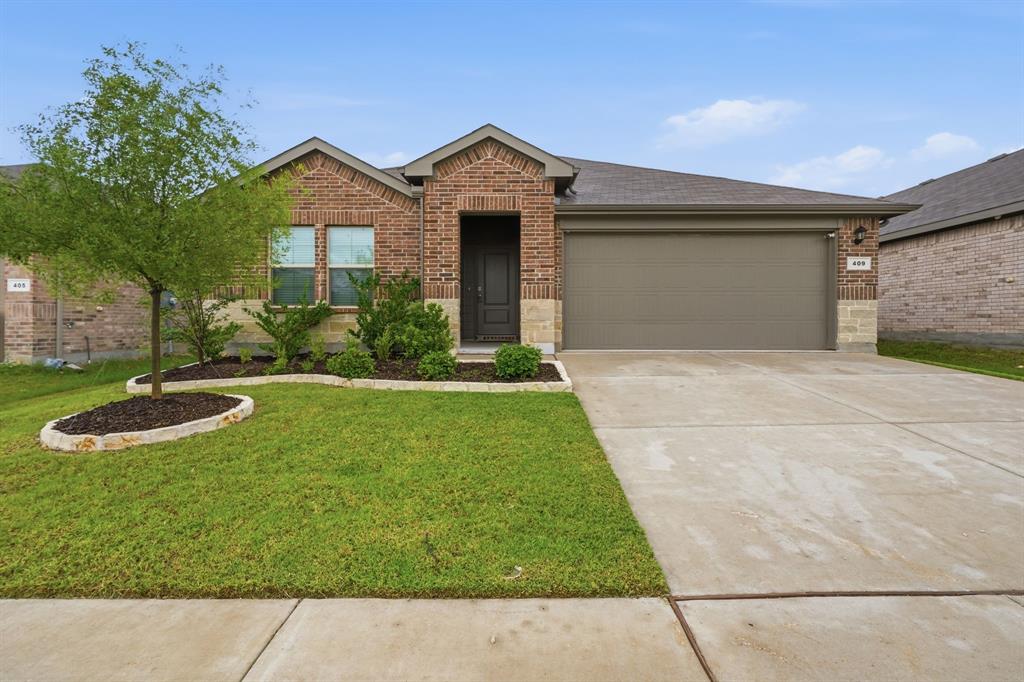 Barely lived in home with one of the most popular floorpans from DR Horton.  This new home home offers ample space with 4 bedrooms, 2 full bathrooms, and an open layout.  Kitchen has lovely features including granite countertops, stainless steel appliances, refrigerator, and expansive island with room for barstools.  Breakfast nook is light and bright and has access to the covered back patio and overlooks large living room.  Primary bedroom is off the living room and has en suite with shower, dual vanities, decorative shelving, and oversized walk in closet.  Secondary bedrooms are separate from the primary suite and all offer large closets and are great sized.  Covered patio overlooks the beautiful landscaped backyard with full irrigation.  Home features gutters, garage door openers, blinds throughout, and a stainless steel refrigerator.  Close to neighborhood amenities   Home includes blinds, refrigerator and garage door openers!