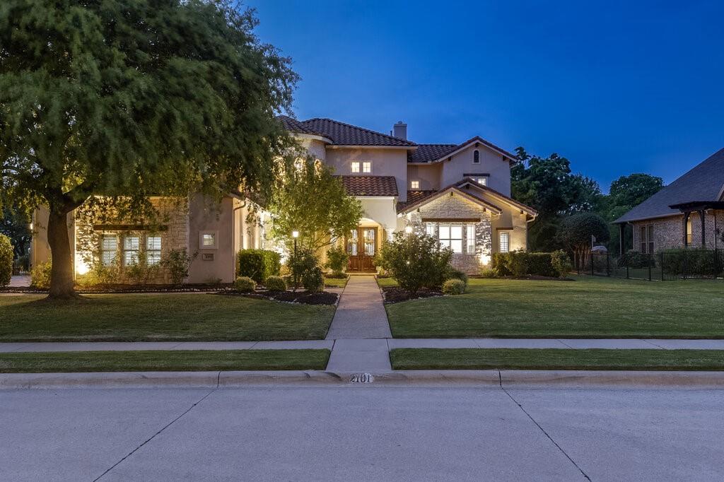 LOCATION LOCATION LOCATION! THIS IS THE ONE!  You definitely want to see this home in person and fall madly in love!!. Perfectly positioned on the 1st hole of Sky Creek Ranch Golf Club, this beautifully maintained 5-bedroom, 4.5-bath DR Horton home blends elegance, comfort, and thoughtful upgrades throughout. A grand entry welcomes you with soaring two-story ceilings and striking champagne-toned imported crystal light fixtures that carry seamlessly from the foyer to the staircase and formal dining room. The main chandelier features a motorized lift for easy maintenance—just one example of the home’s smart design.The open floor plan flows effortlessly into a chef’s kitchen outfitted with premium KitchenAid appliances, including a 6-burner gas range, double ovens, warming drawer, double dishwashers, ice maker, wine cooler, and trash compactor—perfect for both everyday living and entertaining. Along the back of the home, expansive windows showcase panoramic golf course views, overlooking the pool and outdoor living space. The primary suite offers a private retreat with an updated ensuite bath, custom cabinetry, and a thoughtfully designed closet system. Upstairs, enjoy a spacious game room with balcony access and wet bar—ideal for relaxing with a view—or unwind in the dedicated media room. Three additional bedrooms provide privacy, including one tucked away separately from the others. The 3-car garage features an epoxy floor, abundant storage, and a Tesla charger, completing this exceptional property. A rare combination of location, luxury, and livability—this home truly stands out. Spend your summer relaxing by the pool while taking in the serene golf course and water feature views of the pool, or fire up the oversized built-in gas grill for effortless outdoor dining. Take a look, fall in love because you have found THE ONE!!