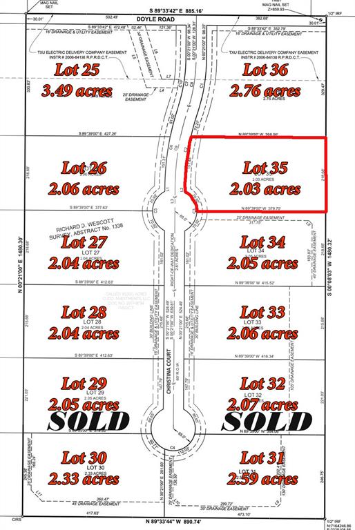 7239 Christina Court has 2.03 acres, 218'x400', Legacy Ranch is a neighborhood located northwest of Krum, TX. Legacy Ranch provides 36 lots, ranging between 2-3 acres, Legacy Ranch is developed for a Very Special Group of People that Understand the Love and the Benefits of Country Living. Where You can have a Shop or Barn for Hobbies or Animals that Bring the Bodies and Emotions back to a Tranquil State. Have Space where Someone can take the Time to Slow Down and Appreciate the Simple Pleasures of Life, Again. To provide a Home for Children and Adults where Outside Activities can reduce the Dependencies of Electronic Devices. Krum provides a Great School System, and the Bus will Pick up your Kids. This will be a CC&R in place! no HOA!