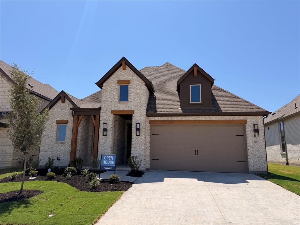 New Brent floorplan from Highland Homes in master planned Wildflower Ranch. Come float down the lazy river or sunbathe on a tanning deck in a resort style pool. Walk the miles of trails or take your best friend to the dog park. Pickleball coming soon as well as a splash pad. Community also features multiple parks and playgrounds, a greenbelt with trees and creek, and an on-site convenience store as well as a new, onsite Northwest ISD elementary school.  The Brent plan features 16'5 vaulted kitchen and family room ceilings, 10' fireplace, pocket office, gourmet kitchen with built in appliances and expansive all wood island. Sunny window seat in primary bedroom and primary bath with freestanding tub. Home expected to complete in July. Purchase early and customize this beauty; make it your own.