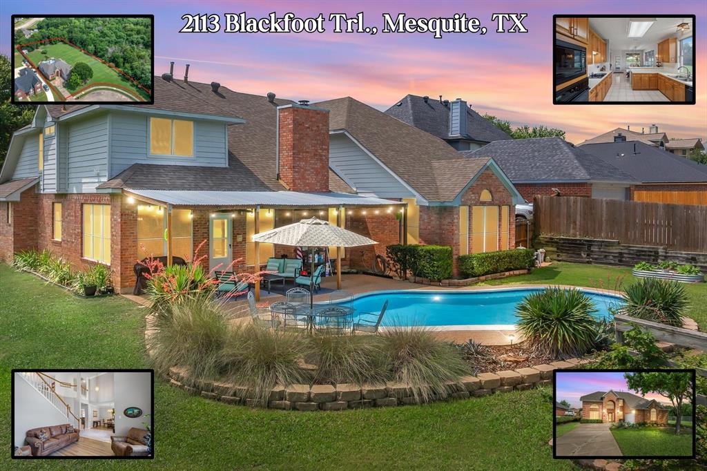 BACKYARD OASIS WITH RARE DOUBLE LOT, POOL, & WOODED CREEK BACKDROP! 
Tucked at the end of a quiet cul-de-sac and backing directly to the heavily wooded North Mesquite Creek corridor, this beautifully maintained 4 bedroom, 2.5 bath home offers the privacy, space, and future investment potential buyers struggle to find this close to DFW. Situated on an oversized double lot, enjoy the feeling of a private retreat surrounded by nature while remaining just minutes from Highway 80, I-635, I-30, dining, entertainment, major employers, and approximately 20 minutes from Downtown Dallas. One of the property's most valuable features is the additional lot (can be purchased separately), creating flexibility for added privacy, recreation, future use, or potential resale opportunities, subject to buyer verification and city requirements. Inside, soaring ceilings, abundant natural light, fresh neutral finishes, and an open layout create an inviting feel from the moment you enter. The spacious living area features dramatic ceiling heights and overlooks the backyard oasis, while the kitchen offers abundant cabinetry, generous prep space, Jenn-Air appliances, and great flow for entertaining. The oversized primary suite provides a peaceful escape with vaulted ceilings, wooded views, dual vanities, jetted tub, separate shower, and generous closet space. Additional bedrooms and three large living areas provide room for guests, home offices, hobbies, or multigenerational living. Outside is where this property truly separates itself. A sparkling in-ground pool, covered patio, and massive fenced backyard combine with the natural beauty of the creekside greenbelt to create a setting rarely found in DFW. Enjoy coffee overlooking the trees, afternoons by the pool, and evenings surrounded by nature. Double lot, cul-de-sac location, pool, greenbelt frontage, and quick access to Downtown Dallas make this property nearly impossible to duplicate. Also offered at $450,000