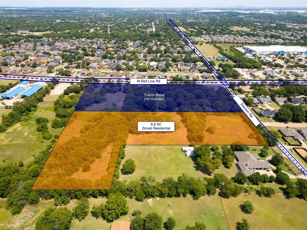 **Townhome Development Opportunity** with 6.606 acres located at the southwest corner of W. Belt Line Rd and Elerson Rd in DeSoto, TX. This tract is part of the recently approved Planned Development District No. 197 (PD-197), which establishes base zoning of Single-Family Attached Dwelling (SF-A) and General Retail (GR). With the frontage portion already under separate contract, the remaining land provides an excellent site for a residential townhome community offering medium-density development consistent with SF-A standards. Surrounding area highlights include convenient access to I-35E and I-67, only 16 miles from downtown Dallas, and adjacency to existing and planned retail uses that support strong housing demand. Utilities are available to the site, and DeSoto continues to benefit from strong demographics, with a growing population and rising home values. This site presents builders and investors with flexibility, a desirable location, and zoning already in place to support residential development within a mixed-use setting.