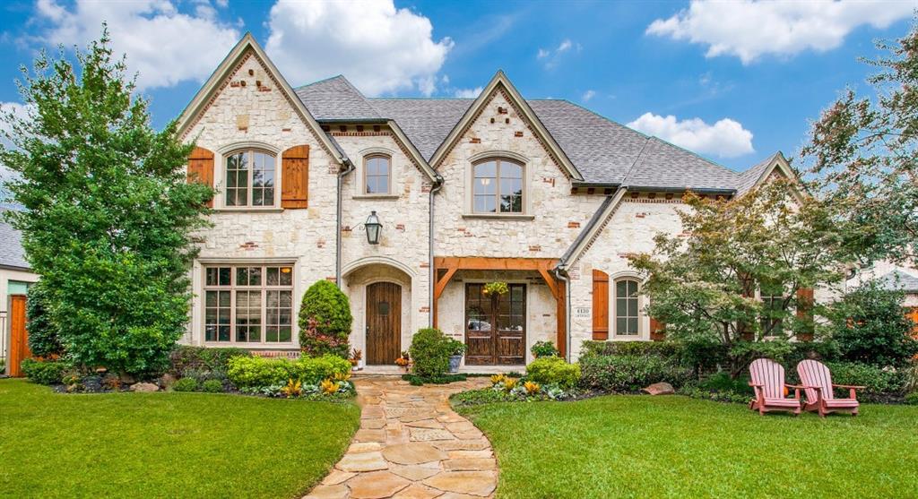Exceptional Preston Hollow home with many distinctive features. Tons of natural light and hand-hewed hardwoods throughout. Chef's kitchen presents rich craftsmanship in cabinetry and a full top-of-the-line professional appliance package. Spacious family room enjoys fireplace and wet bar, overlooking lush landscaping and an entertaining patio with gas grill, stone fireplace and covered dining. First floor over-sized primary suite offers bay window sitting area and spa-like master bath with double shower, jetted tub, his and hers vanities and closets. Guest suite with full bath also on first floor. Upstairs is a media room, study nook, bonus craft storage room and 3 additional bedrooms with en suite baths.