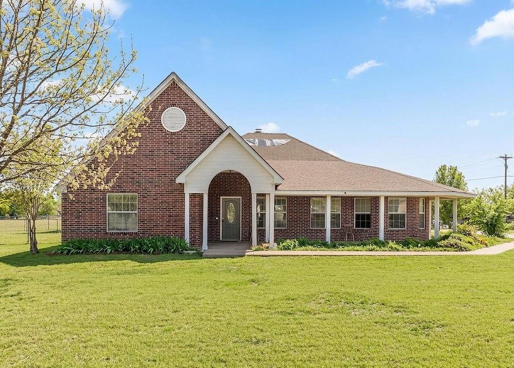 Situated on 1.5 acres in highly sought-after Northwest ISD, this charming home offers space, comfort, and flexibility! The open-concept layout features a large, beautifully designed kitchen with ample cabinetry and workspace, perfect for everyday living and entertaining. The home includes 3 bedrooms and 2 bathrooms, plus a versatile flex space ideal for a study, playroom, craft room, or additional storage. The primary suite boasts a stunning walk-in shower for a spa-like experience. Enjoy outdoor living year-round with a covered front porch and back patio, providing the perfect setting to relax and stay cool during those warm Texas days.