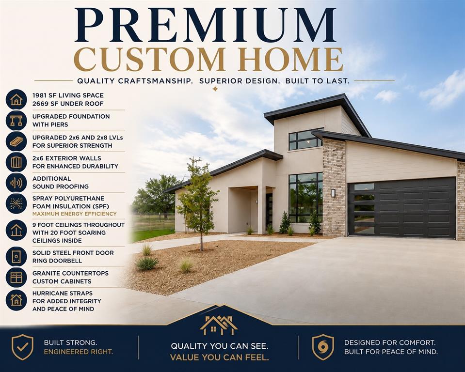 Modern luxury Mineral Wells truly hasn’t seen in decades…and it shows from the moment you arrive. This premium custom home was thoughtfully designed and built with a level of quality, efficiency, and structural integrity rarely found in today’s market.

From the upgraded piered foundation featuring 40 eight-foot piers drilled into rock, steel-reinforced beams, and a 5-inch slab to the engineered LVL framing, this home was built to last. Construction includes 2x6 exterior walls, Tyvek weather barrier protection, hurricane strapping, and additional soundproofing for enhanced durability and comfort.

Energy efficiency was a priority with open-cell spray foam insulation throughout and high-quality Pella windows that maximize natural light and year-round comfort.

Inside, 9-foot ceilings throughout and a dramatic 20-foot living area create an open, light-filled atmosphere. Finishes include quartz and granite countertops, custom cabinetry, premium KitchenAid appliances, luxury vinyl flooring, and an insulated garage door.

Additional upgrades include a steel front door, electric fireplace, Ring doorbell, sprinkler system, and mounted 65-inch television.

This is not your average new build—it is a home for buyers who appreciate craftsmanship, value efficiency, and want something that stands above the rest. A builder's warranty is included, and special financing opportunities may be available. Contact the listing agent for details.

Opportunities like this in Mineral Wells are few and far between. If you've been waiting for something different, this is it.

All information contained herein is deemed reliable but not guaranteed and should be independently verified by buyer.