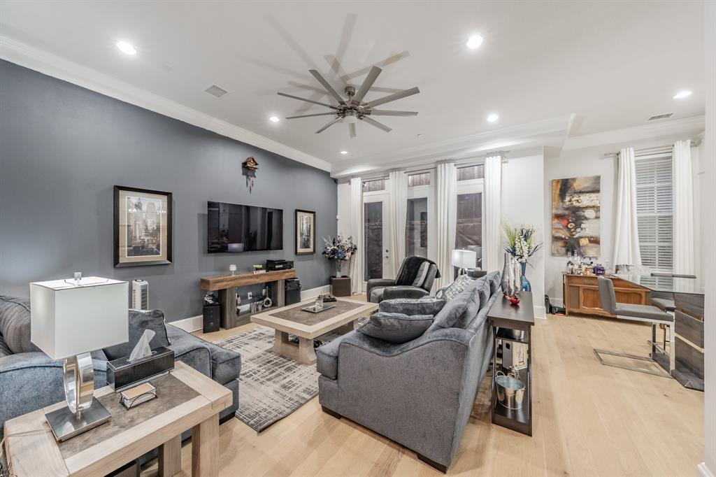Fantastic value in a prime Dallas location! This low-maintenance 2-story townhome offers 2,056 sq ft, 3 bedrooms, 2.5 baths, and hardwood floors throughout. Enjoy a stylish kitchen with custom counter-to-ceiling tile backsplash, custom paint, two large walk-in closets in the primary suite, and pre-wired surround sound. The pre-wired  EV garage adds modern convenience. The low cost monthly  HOA covers cable, internet, water, sewer, trash, and landscaping, making ownership simple and cost-effective. Located near US-75, I-635, and the Dallas North Tollway, minutes from Galleria, NorthPark Mall, Love Field, Downtown Dallas, and the new Valley View-Uptown redevelopment. Valley View Park is at the end of the street. Move-in ready, well-located, and a smart buy in a growing area—don’t miss this one! Buyer and buyers agent to verify all information including measurements, schools, and HOA details.