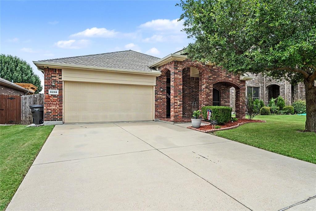 Beautifully updated 3-bedroom, 2-bath home with an office and 2-car garage, 2013 build and located in Eagle Mountain-Saginaw ISD. The flexible front office can serve as a formal dining room. Enjoy an open-concept layout with LVP flooring, ceramic tile in the kitchen, and stylish updates throughout. The remodeled kitchen with refinished espresso cabinetry, a large quartz island with bar seating, black farmhouse split sink, double oven with 5 burners, microwave, dishwasher, and refrigerator. The living room offers rounded archways, a recessed media wall, ceiling fan, and backyard views. The Master includes a luxurious updated bath with dual quartz vanities, garden tub, glass-enclosed shower, and walk-in closet. Outside, entertain on the extended 17x33 patio with pergola, Govee smart lighting, and power access. Upgrades include a 7-year-old roof 2019, March 2026 HVAC, Vivint security system, attic storage, and HOA of $500 per year. Located near Boswell High School. 4 miles from Lake Worth.