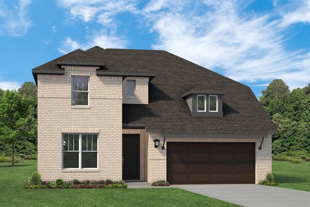 MLS# 21311861 - Built by RockWell Homes - Sep 2026 completion! ~ New two-story home Republic plan, designed to blend style with functional living spaces. This thoughtfully crafted home offers a flexible layout with 4 bedrooms and 3.5 bathrooms, home office, providing ample room for growing families or those who enjoy extra space. The home also includes a 2-car garage, a striking full brick exterior, a covered patio, and dual-pane energy-efficient windows for optimal comfort and savings.  The open-concept design places the living, kitchen, and dining areas at the back of the home for added privacy and flow with soaring ceilings. The kitchen is a chef’s dream, featuring island with bar stool seating, luxury solid surface countertops, stainless appliances, a gas cooktop, built in oven, dishwasher, microwave, and ceramic backsplash. The sink with a Delta faucet and 42-inch cabinets provide both functionality and style, while the walk-in pantry offers plenty of storage space.  The living area is brightened by multiple dual-pane windows and soaring ceilings, creating a welcoming atmosphere. The primary suite, conveniently located on the first floor, provides a private retreat with a garden tub, a ceramic tile shower with a glass enclosure, a dual sink vanity with solid surface countertops, towel bars, private water closet and a spacious walk-in closet. Premium Delta faucets add a touch of luxury to the space.  Upstairs, the secondary bedrooms each come with walk-in closets and are grouped around a central game room, providing additional living area space. The secondary bathroom features ceramic tile flooring, ceramic tile tub-shower surround, upscale cabinets, luxury countertops, Delta faucets, towel bars and lighting package.  Additional features of this new home include a fully automated sprinkler system, full landscaping package, gutters, a garage door opener, fully fenced in private back yard with gate, smart home, tankless hot water heater and energy efficient HVAC.
