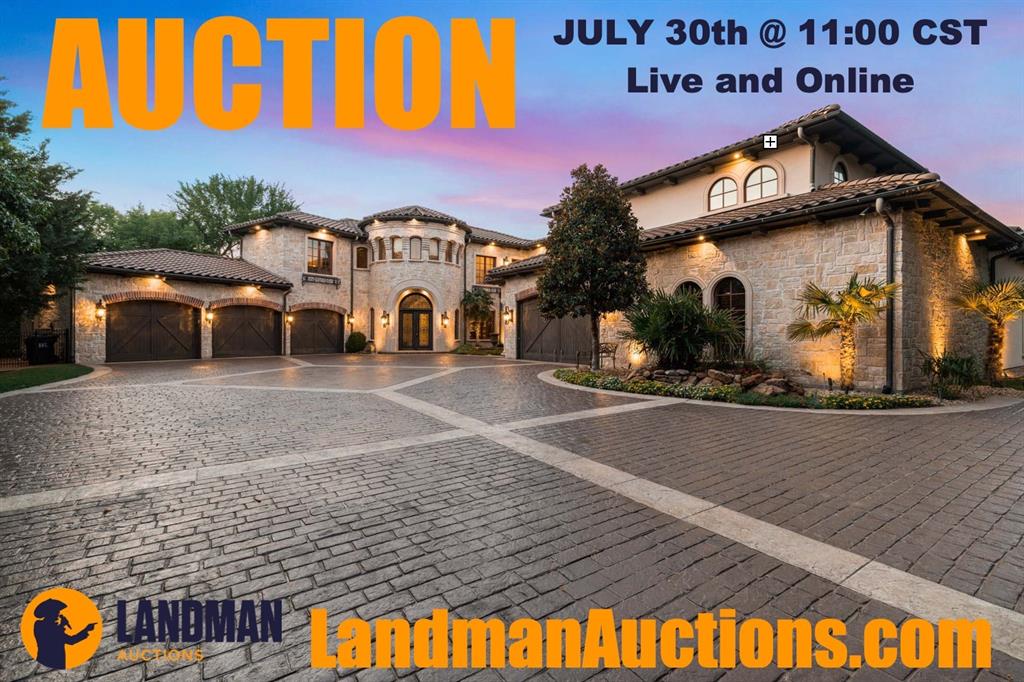 LUXURY REAL ESTATE AUCTION – JULY 9, 2026.  STARTING BID $2,500,000.  SEE TRANSACTION DESK AND VISIT LANDMANAUCTIONS.COM FOR DETAILS.  A truly one-of-a-kind North Texas estate will be offered at auction on July 9, 2026. Situated on 10.6 private acres behind a gated entrance, this exceptional custom-built luxury property combines resort-style living, equestrian amenities, and an unmatched collector-car showcase.  The impressive 12,501-square-foot residence was thoughtfully designed for both grand entertaining and everyday comfort. The home features 4 bedrooms, 6 bathrooms, a private theater, fitness room, and a spectacular fully enclosed luxury pool that seamlessly blends indoor and outdoor living, allowing year-round enjoyment regardless of the weather.  Outside, the expansive acreage provides a rare combination of privacy, open space, and mature trees, creating a peaceful retreat just minutes from modern conveniences. Equestrian enthusiasts will appreciate the 4-stall barn and room to enjoy a true ranch lifestyle.  One of the property's most extraordinary features is the massive 6,215-square-foot climate-controlled showroom and garage. Originally constructed using materials from a century-old barn, this incredible space accommodates more than 20 vehicles and includes a nostalgic soda fountain. Whether you're a serious car collector, hobbyist, entrepreneur, or simply envision a custom entertainment venue, guest retreat, event space, or private museum, the possibilities are endless.
Properties of this caliber rarely become available. Don't miss this opportunity to acquire an extraordinary custom estate offering luxury, privacy, acreage, equestrian facilities, a resort-style pool, and one of the most impressive collector garages in Texas.