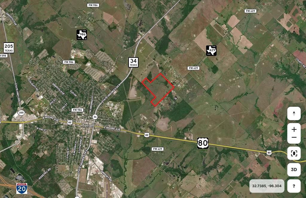 Investment or Development acreage near the City of Terrell's core infrastructure. Over 3,500 feet of frontage on FM 429. Quick access to U.S. Hwy 80 via FM 429, and to State Hwy 34 by way of U.S. 80 or the nearby County Rd 319. Per the City of Terrell Future Thoroughfare Map, FM 429 is a
proposed Type A Major Thoroughfare. County Rd 319, just one-third of a mile away, is a proposed Type B Major Thoroughfare. Based on Terrell's future thoroughfare map, the subject property could be located at a future intersection by way of a proposed Collector Street shown to bisect the subject property that would provide immediate connectivity between FM 429 and State Highway 34. A Terrell city water main runs to the property and sewer is nearby. The City of Terrell has a large and diverse employment base. Among these employers are J.S. Hewig & Son, Madix Inc, Nucor Co, Buc-ee's, Oldcastle Building Envelope, Wal-Mart Distribution Center, AutoZone Distribution Center and the Terrell State Hospital, to name a few. A major renovation of the nearby Terrell State Hospital is underway. Marketing brochure available upon request.