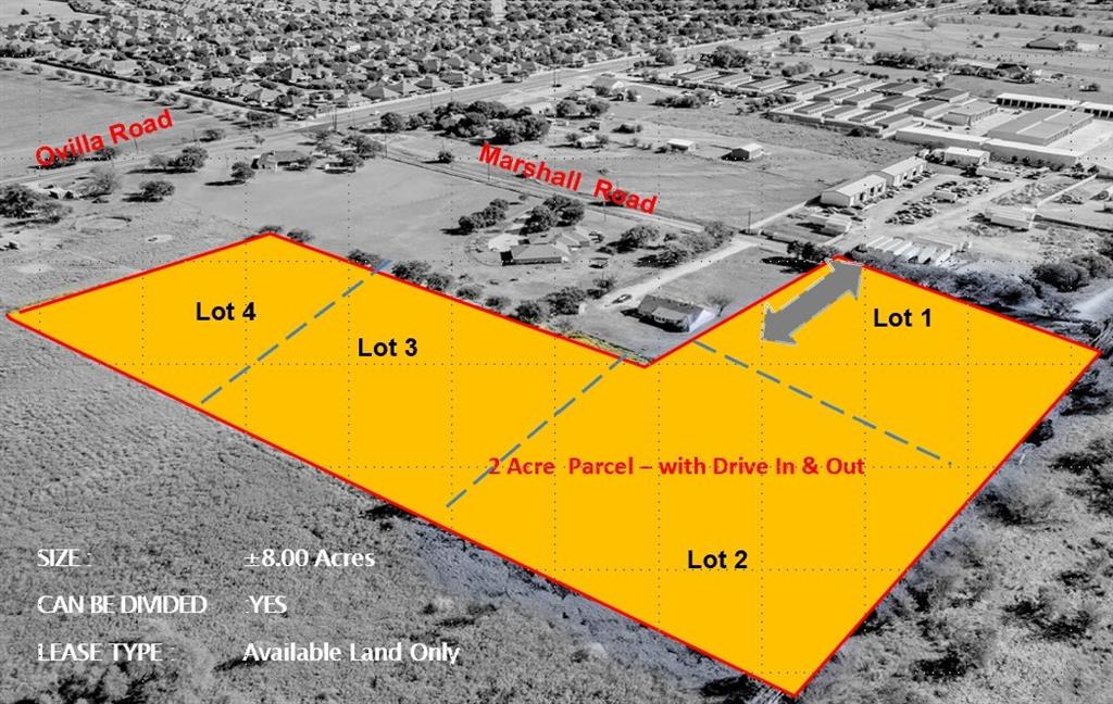Prime Land  - Ground Lease ONLY . Available  2 to 8 acres  improved tract located behind close of I 35 E at the intersection of  Marshall Rd  and Ovilla Rd in Waxahachie. Single or Multi tenant for Trucking -  Parking -  Storage - Operation - Other . This property offers a prime opportunity for investors, developers, or owner-users seeking land in a high-growth area of North Texas.

The site can be subdivided to accommodate specific acreage  with the option to expand gravel coverage as needed.   The site features flexible development potential and is situated within a rapidly expanding corridor, close to major roadways and local amenities. With its strategic location, this parcel is ideal for commercial, light industrial, or long-term investment purposes. Don’t miss the chance to secure land in a thriving market with strong growth prospects.