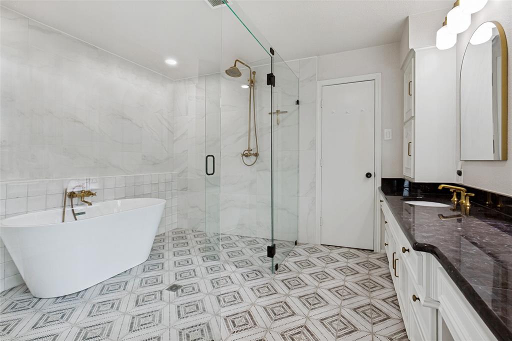 Welcome to this fully updated, move-in ready home in highly desirable Richland Park, offering the rare combination of modern design, extensive systems upgrades, and true peace of mind for today’s buyer. Nearly every major component has been replaced or improved, including cast-iron plumbing replacement, updated electrical panel, two HVAC systems (2023 and 2025), foundation repair with transferable lifetime warranty, updated windows, garage door opener, fireplace gas line, and a recent full renovation—eliminating the typical concerns. The home also has an irigation system with an undergound foundation drip line. Inside, a light-filled open-concept layout seamlessly connects the spacious living and dining areas with a beautifully designed kitchen featuring quartz countertops, waterfall-edge island, and stainless steel appliances—perfect for both everyday living and entertaining. The private primary suite is thoughtfully separated from secondary bedrooms and offers two closets plus a spa-inspired bath with soaking tub and dual showes in the wet room. The flexible 4-bedroom floor plan includes generously sized secondary bedrooms with a Jack-and-Jill bath, plus an oversized private suite with its own en suite bath—ideal for guests, multigenerational living, or a second primary. Step outside to a private backyard retreat with a sparkling pool, mature landscaping, and charming arbor with dual swings for relaxing evenings. A storage building near the driveway adds additional functionality. This home delivers turnkey living, extensive high-cost updates already completed, and a lifestyle-focused backyard—all in a prime established neighborhood location.