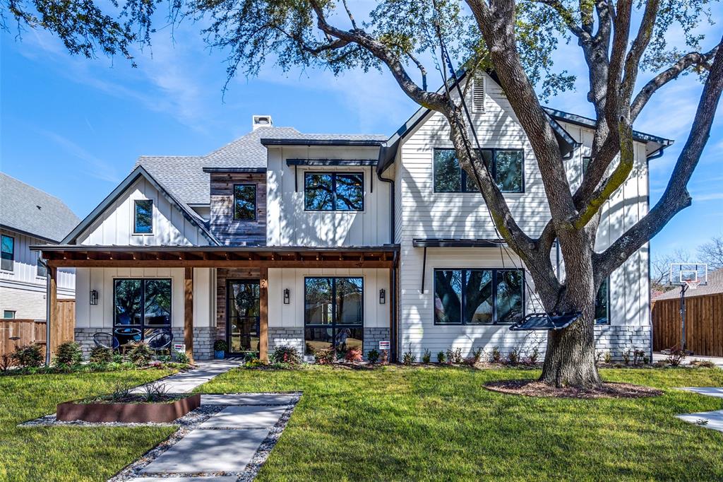 Completed in 2018, this stunning home features 5 bedrooms, 5.1 bathrooms & 5,265 square feet. Downstairs boasts ample space to entertain, with a large living and kitchen space, as well as dining room, study guest bedroom beautiful primary suite. A downstairs media room is complete with projector and screen. The kitchen features with Wolf double range, built in refrigerator and quartz countertops, and overlooks a spacious living room with fireplace and built ins. The dining room has an adjacent bar with temperature controlled wine room. Upstairs are 3 large bedrooms, each with ensuite bath, and generous-sized playroom with attached homework room. Outside enjoy a covered patio with built in kitchen and gas fireplace overlooking a large, sparkling pool with tanning ledge and ample grass space. Situated on a private lot with .292 acres and zoned to Lakewood Elementary!