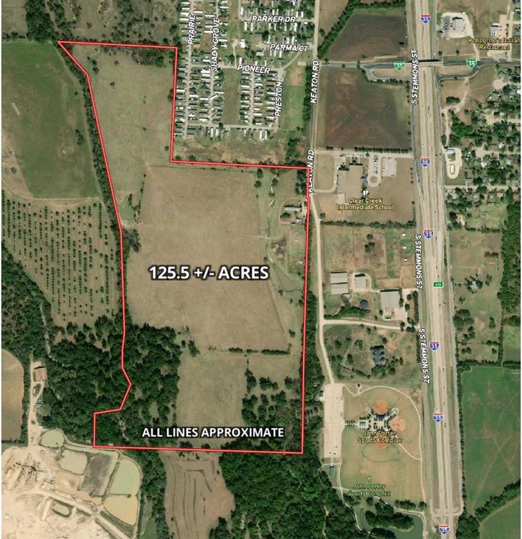Beautiful 125.5 acre ranch in Sanger, TX less than half a mile from I 35!  Awesome views with 20 feet of elevation change. A combination of pastures and massive pecan trees with 2 ponds. A small creek runs on the backside of the property.  Well water.  The property includes an older home that has rental potential, two barns, and a 1600 sq ft. commercial building currently being used as a Cross Fit business. Acreage includes a loafing shed and pen for horses. Conveniently located and within walking distance to the Sanger Sports Park! Information deemed reliable but not guaranteed.  Buyer and Buyer's agent to verify that all information contained herein is accurate.