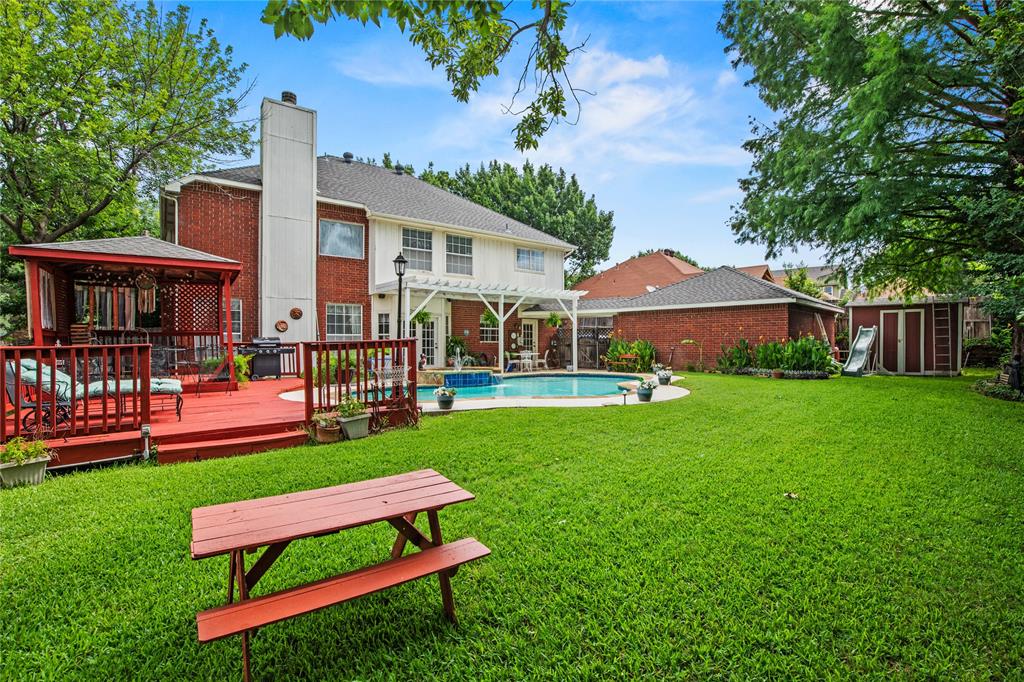 Welcome to 7604 Oak Knoll Drive, a spacious and inviting home nestled in the established Fair Oaks Estates community of North Richland Hills. Offering over 3,300 square feet of thoughtfully designed living space, this 5-bedroom, 3-bathroom residence provides the perfect blend of comfort, functionality, and room to grow. From the moment you arrive, you'll appreciate the home's mature surroundings, generous lot, and timeless curb appeal. Inside, multiple living and dining areas create an ideal setting for both everyday living and entertaining, while the flexible floorplan easily accommodates large households, guests, home offices, or multi-generational living. The heart of the home offers abundant space for gathering, with seamless flow between the main living areas and views overlooking the backyard retreat. Upstairs and downstairs living spaces provide versatility for movie nights, game days, work-from-home needs, or quiet relaxation. Step outside and discover your own private oasis. The sparkling pool creates the perfect backdrop for summer gatherings, weekend barbecues, and outdoor entertaining. The oversized backyard offers plenty of room for play, pets, gardening, or simply enjoying the Texas sunshine. Ideally located in the highly sought-after Birdville ISD, this home provides convenient access to shopping, dining, parks, entertainment, and major commuting routes while maintaining the charm and tranquility of an established neighborhood. Whether you're searching for space to entertain, room for a growing family, or a home that offers both comfort and convenience, 7604 Oak Knoll Drive delivers an exceptional opportunity to enjoy everything North Richland Hills has to offer.